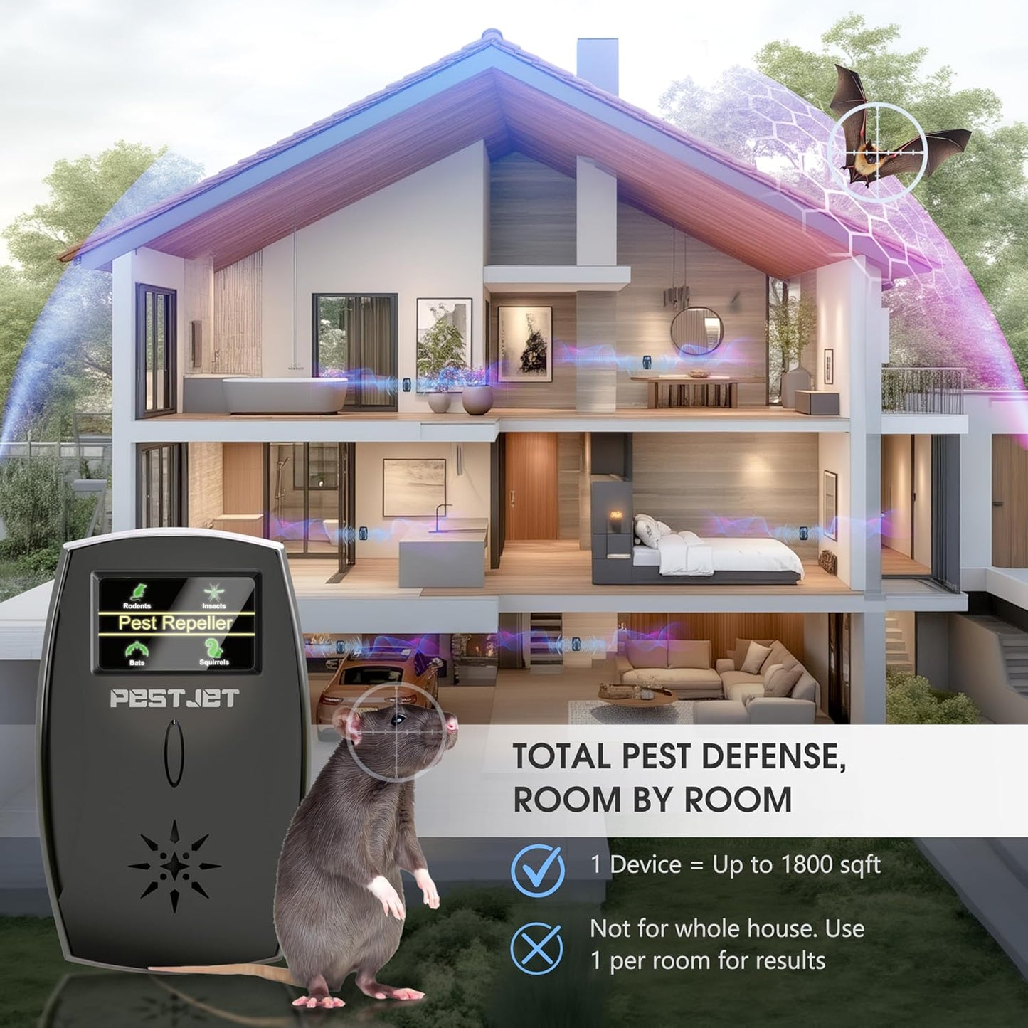 2026 Ultrasonic Pest Repeller Plug-in with LCD – Indoor Outdoor Use – Ultrasonic Electromagnetic Pest Control Device for Mice, Rats, Bats, Squirrels