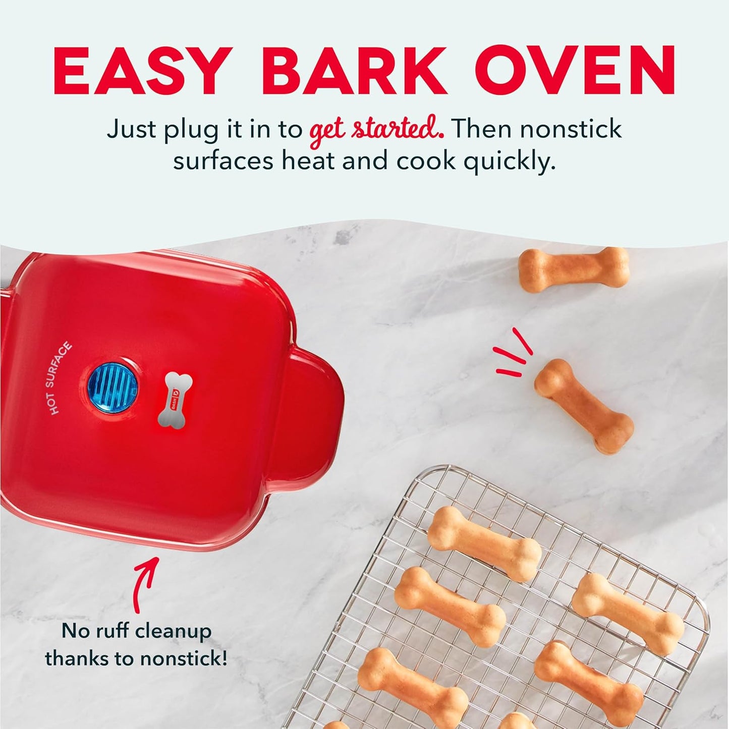 Dash Mini Dog Treat Maker - DIY Bone-Shaped Treats - Personalized Dog Gifts - Easy to Clean - 6 Bones, Red