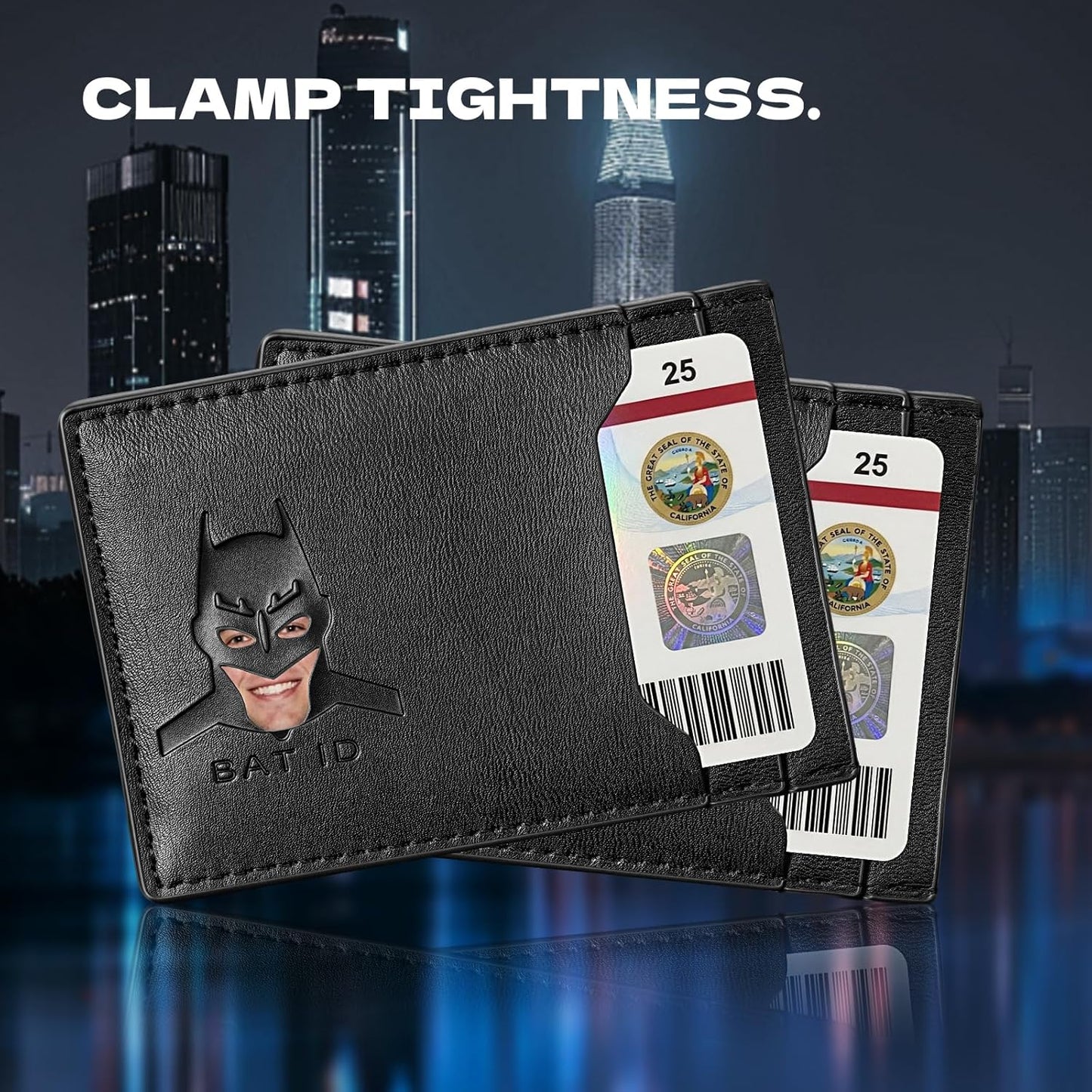 AMARONE Leather Bat Wallet, Superhero Card Holder with Multiple Card Slots, Face Eyes Cutout Card Holder, Personalized ID Wallet