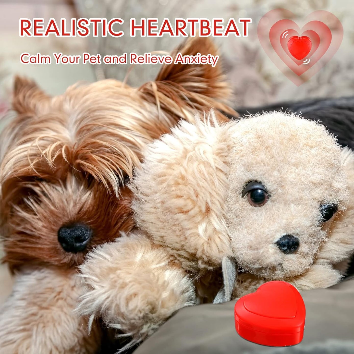 Lenwen 2 Pcs Heartbeat Replacement Soother Heartbeat Simulator Red Puppy Heartbeat for Puppy Sleep Aid Replacement Pulsing Heartbeat for Pets Cats Dog Anxiety Relief Sleep Aid Calming Plush Toys