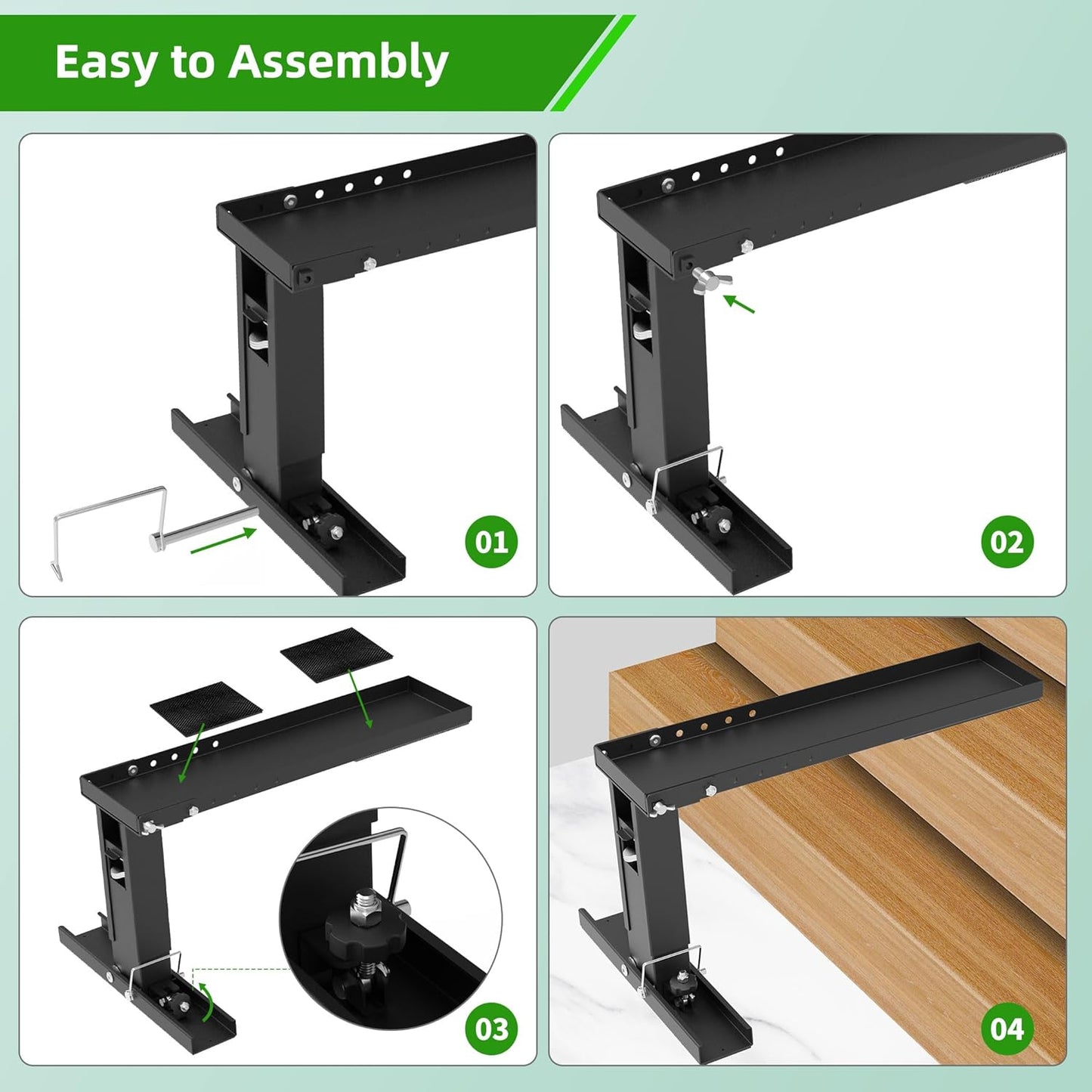 Ladder Leveler Heavy-Duty Stabilizer & Leveler with 880lbs Capacity, Adjustable Height/Length for Extension Ladders, Non-Slip Feet（Black）