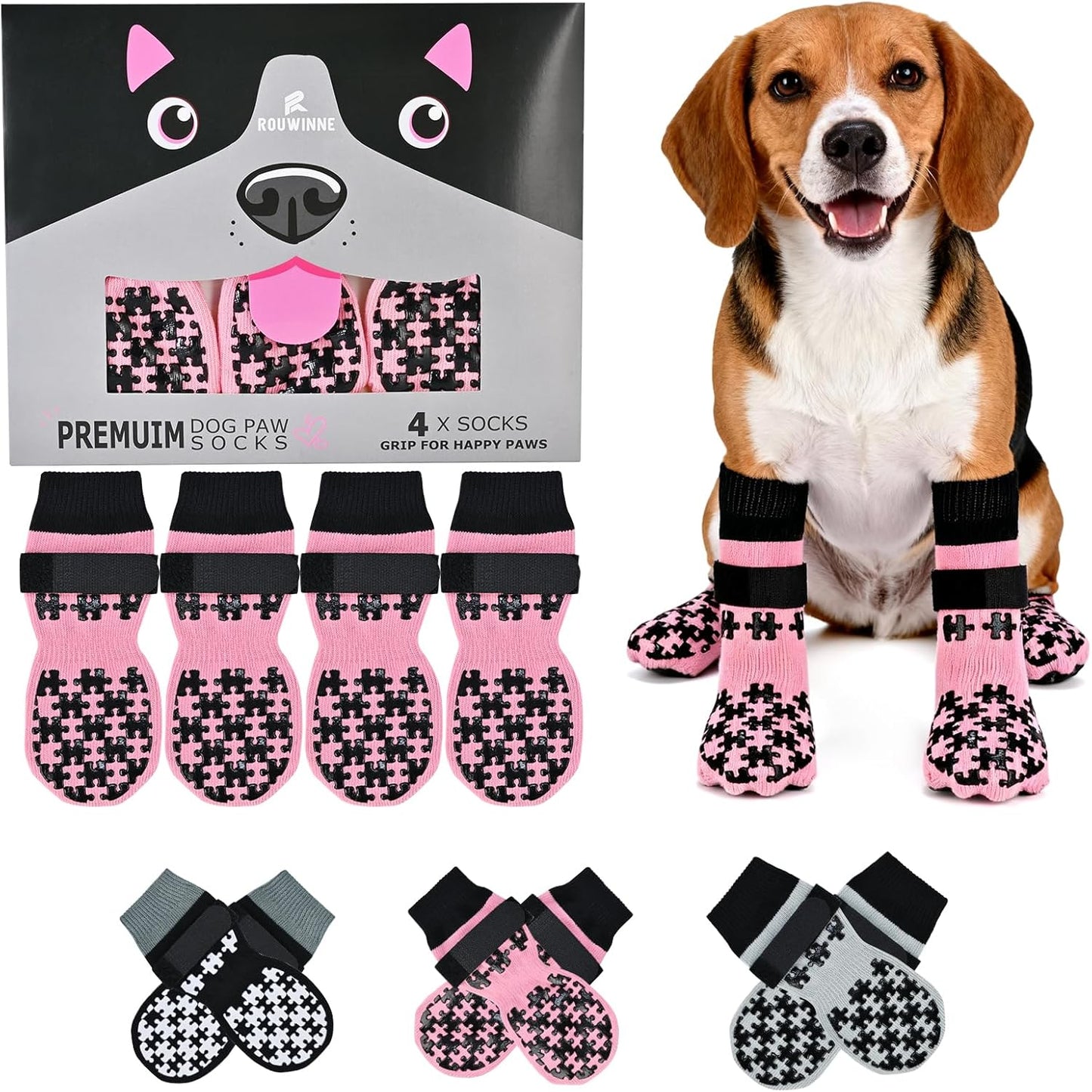 Dog Grip Socks - Double Side Dog Socks with Grippers to Prevent Licking Paws, No Twist Dog Non Slip Paw Socks for Small Medium Large Senior Dogs, Pink, M