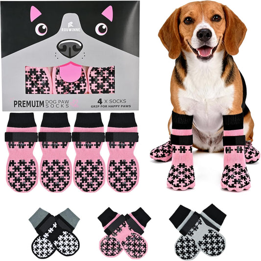 Dog Grip Socks - Double Side Dog Socks with Grippers to Prevent Licking Paws, No Twist Dog Non Slip Paw Socks for Small Medium Large Senior Dogs, Pink, M