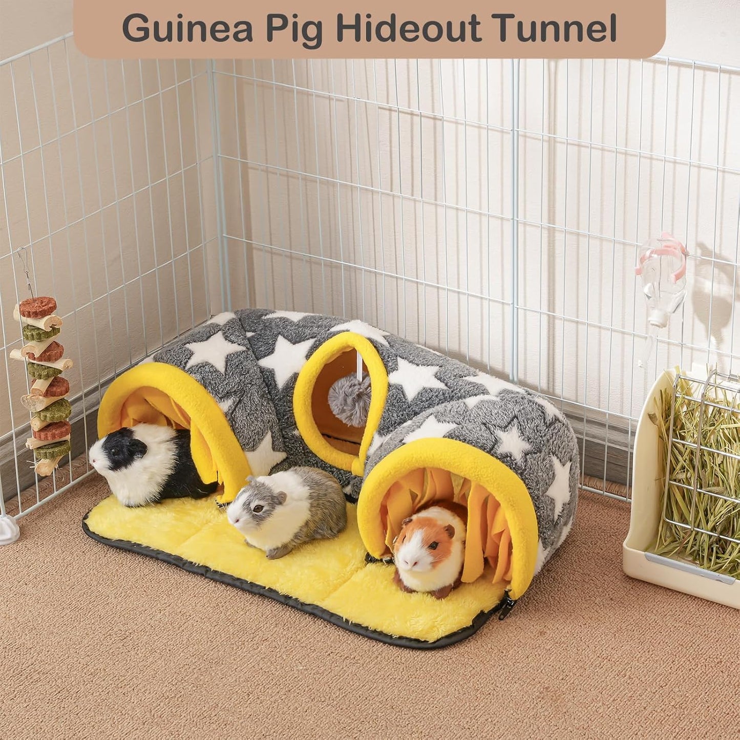 Avont Guinea Pig Hideout Tunnel, Large Hideaway Play Tube Toys Mat for Small Animal Dwarf Rabbits Bunny Chinchillas Hamsters Hedgehogs Ferrets Bearded Dragons and Rats -Star