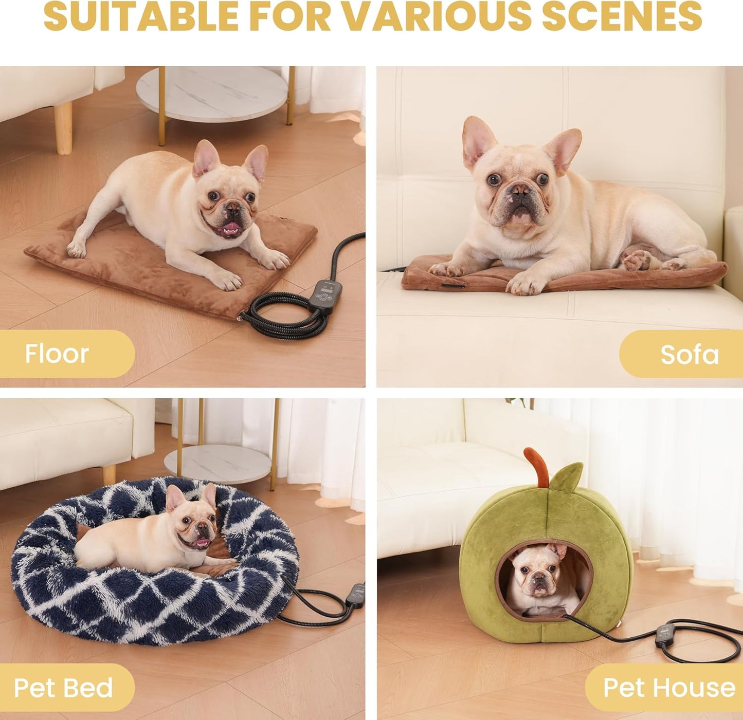 Pet Heating Pad for Cats and Dogs, Heated Cat Bed & Dog Heating Pad with 5 Temperature Levels, Waterproof Heated Pet Mat with Timer, Auto Power-Off and Chew Resistant Cord, 20'' x 16''