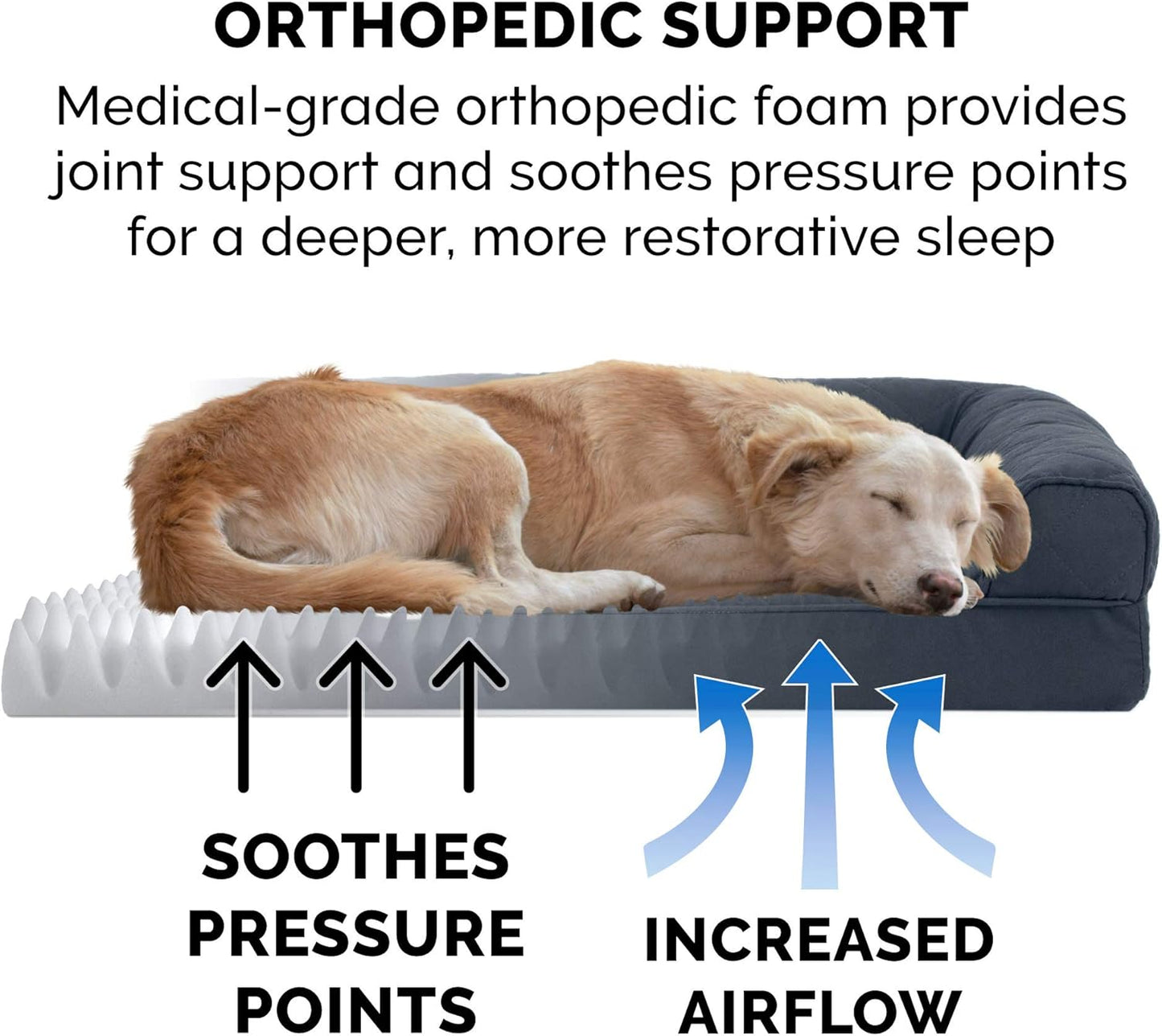 FurHaven Dreamer Sofa Orthopedic Dog Bed for Large Dogs with Orthopedic Egg Crate & Solid Orthopedic Foam Base for Joint Support, Removable Washable Cover, Jumbo XL, Quilted Sofa, Iron Gray