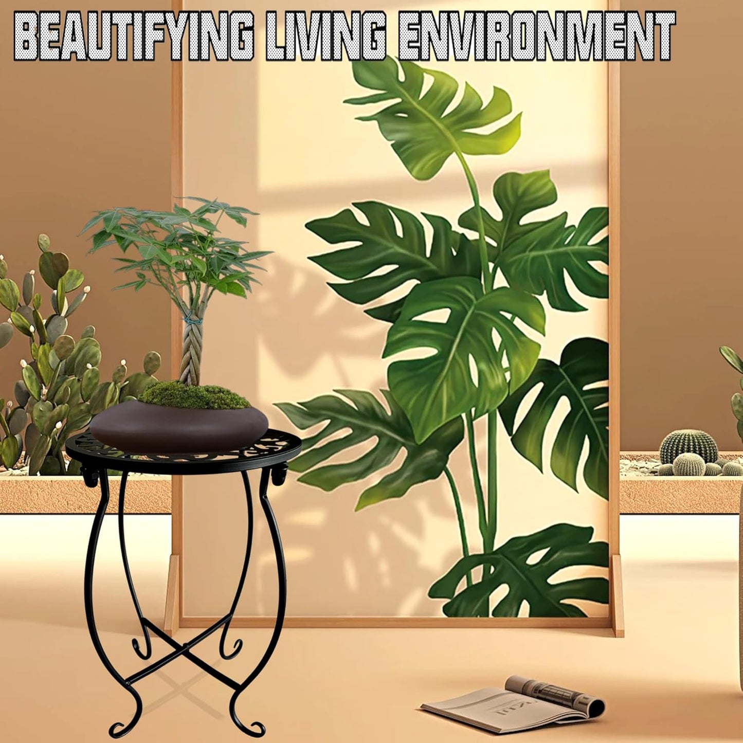 Plant Stand Indoor Outdoor, 15" Tall Flower Pot Stand, Round Metal Corner Plant Stand for Flower Pot, Rustproof Flower Plant Rack Holder for Home, Garden, Patio, Plant Lovers 1 Count