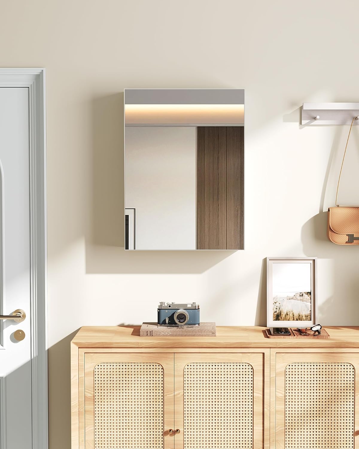 Wall-Mounted Bathroom Vanity with Mirror, Medicine Cabinet with Storage Function, Hanging Storage Cabinet, Adjustable Shelves, White