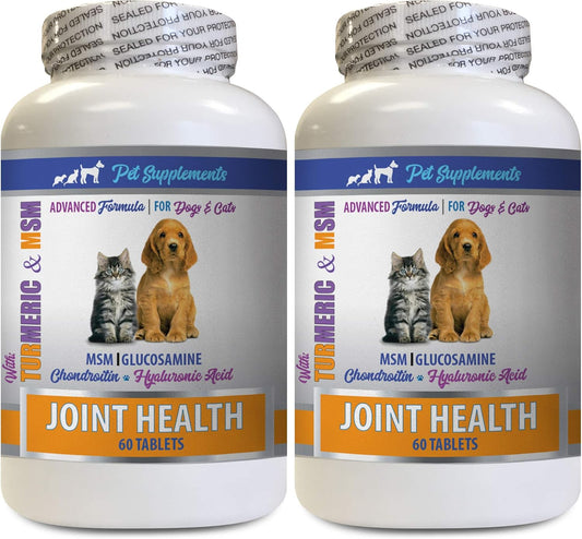 Dog Joint Relief - PET Joint Health - Dogs and Cats - Turmeric and MSM - Increase Mobility - Decrease - Premium - Turmeric Hip and Joint Complex for Dogs - 2 Bottles (120 Tablets)