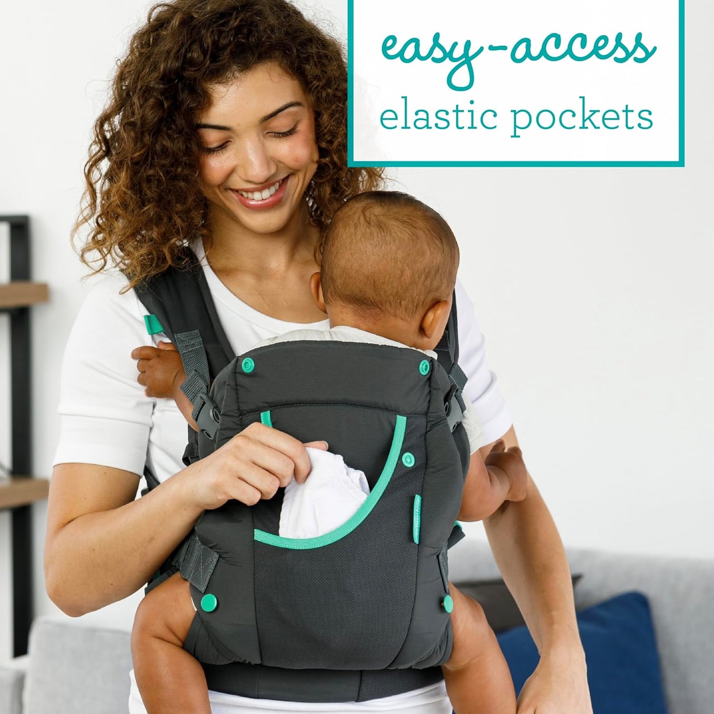 Infantino Carry On Active Baby Carrier, Ergonomic Multi-Pocket Baby Carrier for Newborn to Toddler 8-40 lbs with Padded Straps, Lumbar Belt Storage & Pacifier Loop, Registry Essential, Gray
