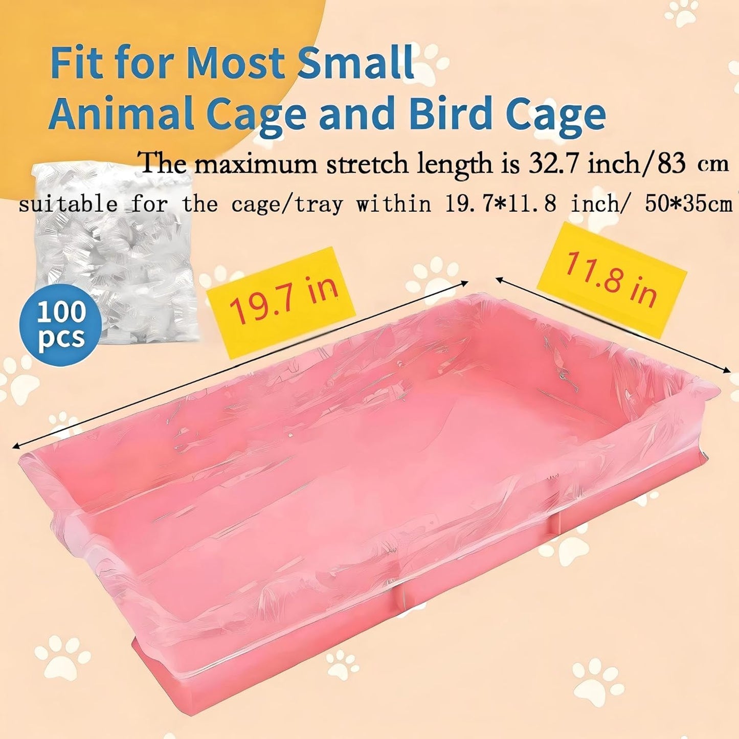 100 Pcs Disposable Cage Liners 19.7'' X 11.8'' - Clear, Plastic Toilet Film for Bunny, Hamster, Totoro, Hedgehog, Guinea Pig & Small Animal Habitats