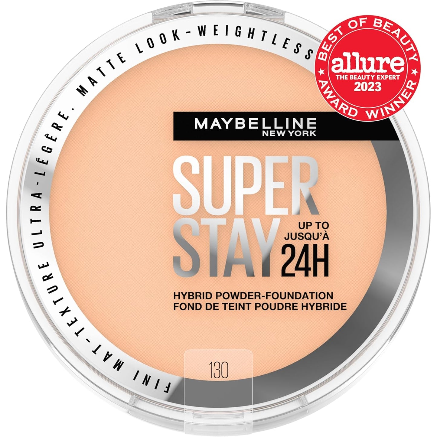 Maybelline Super Stay Up to 24HR Hybrid Powder-Foundation, Medium-to-Full Coverage Makeup, Matte Finish, 130, 1 Count