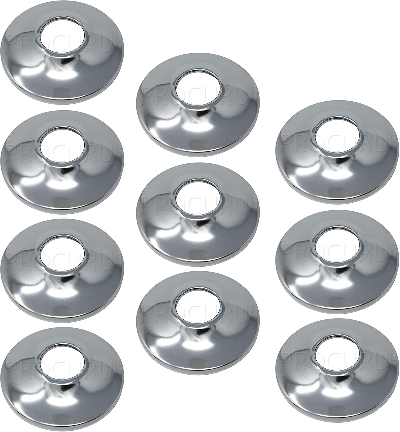 PROCURU 1/2-Inch CTS (5/8" OD) E1711 Escutcheon Wall Pipe Cover, Chrome-Plated Steel with SureGrip, New Work Installation, for 1/2" Copper Pipe and 1/2" PEX Tubing (10-Pack)