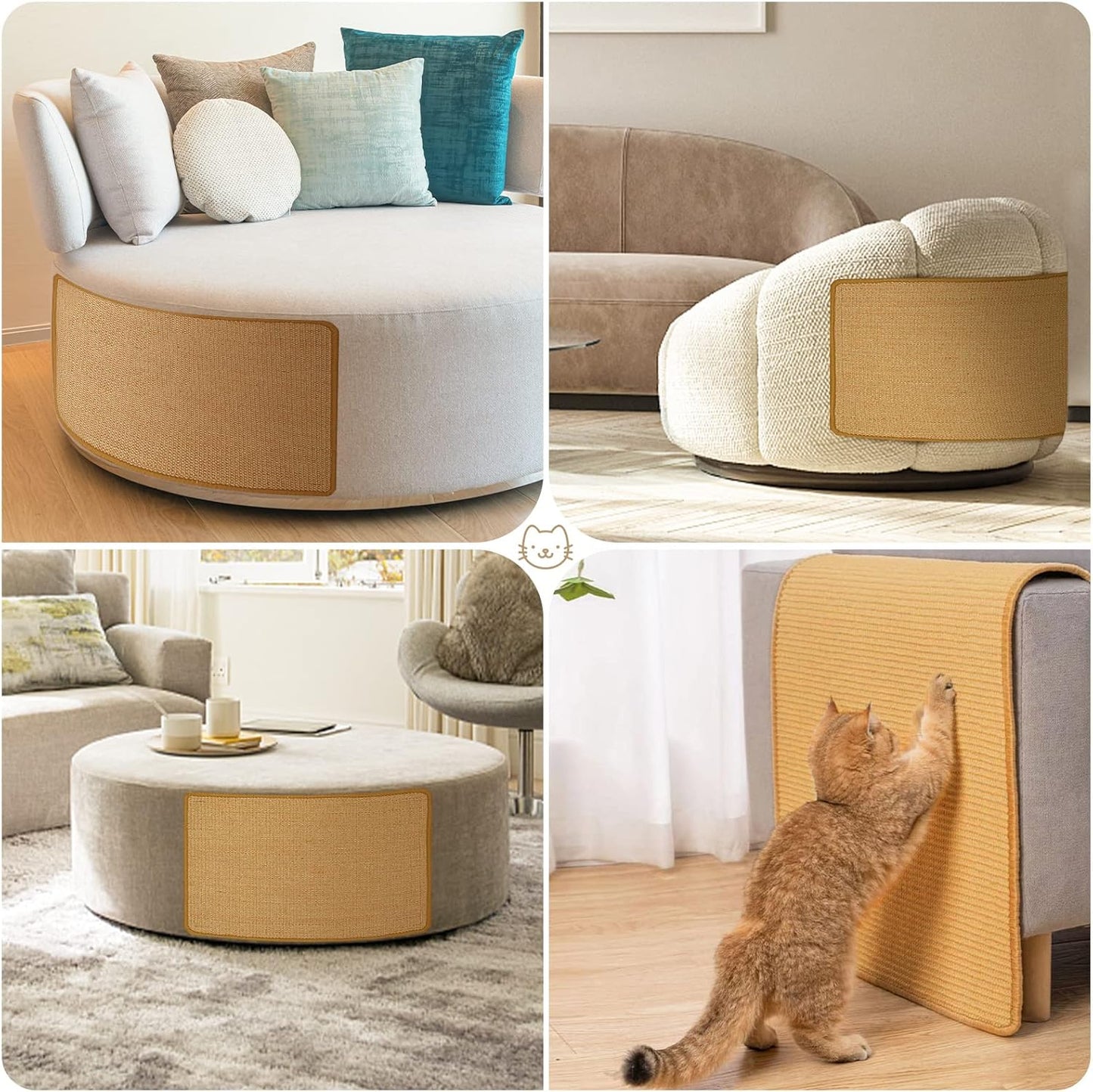 Carpet Cat Scratching Mat Sisal, 2 Packs Sisal Fabric Large 23.6" x 15.7" Scratching Pad for Indoor Cats with Adhesive Hook Loop Tape, Cat Scratching Rug Wall Scratchers for Indoor
