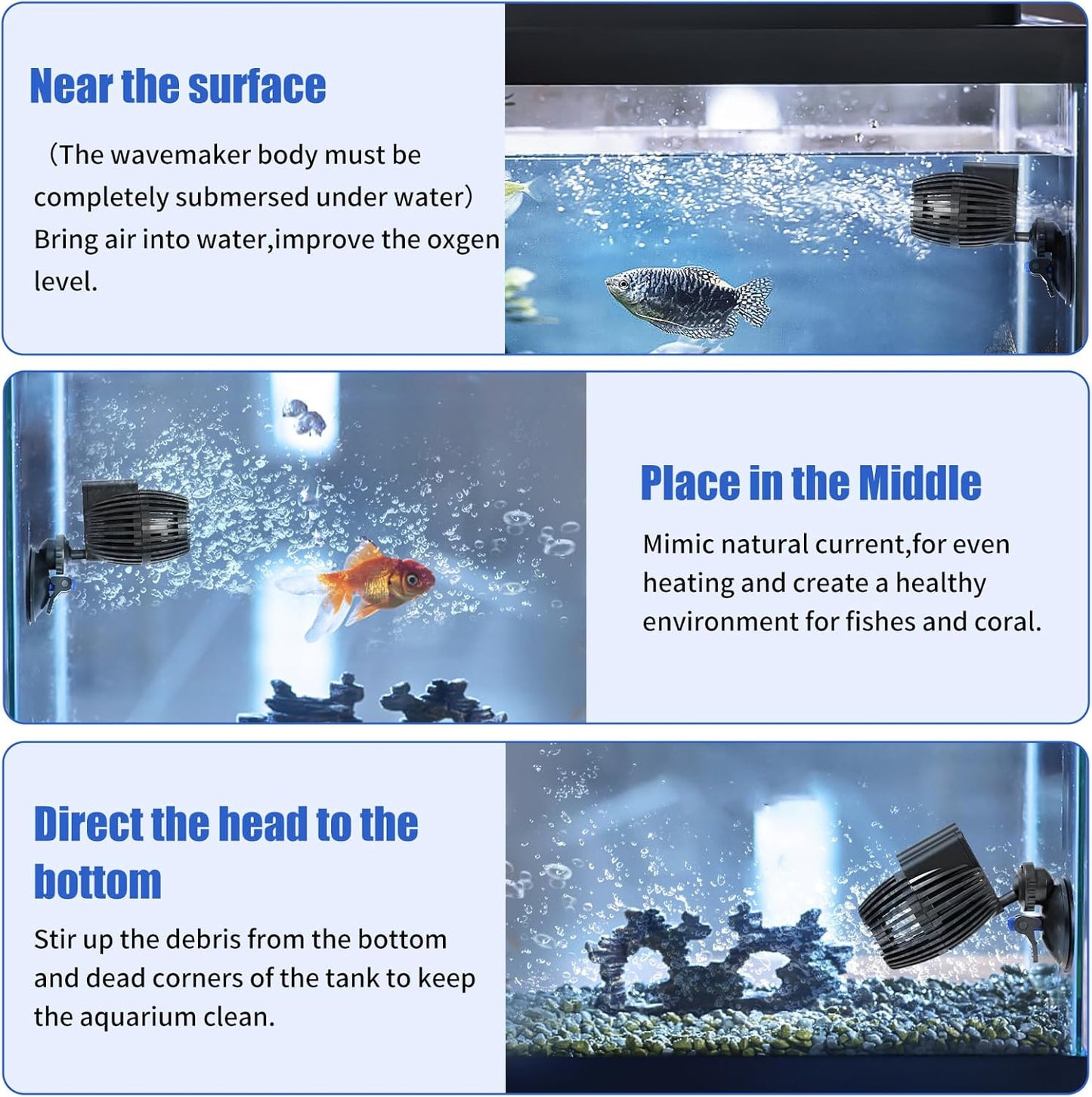 AQUANEAT Circulation Pump, 800GPH Aquarium Wave Maker, Fish Tank Powerhead Submersible Water Pump with Suction Cup