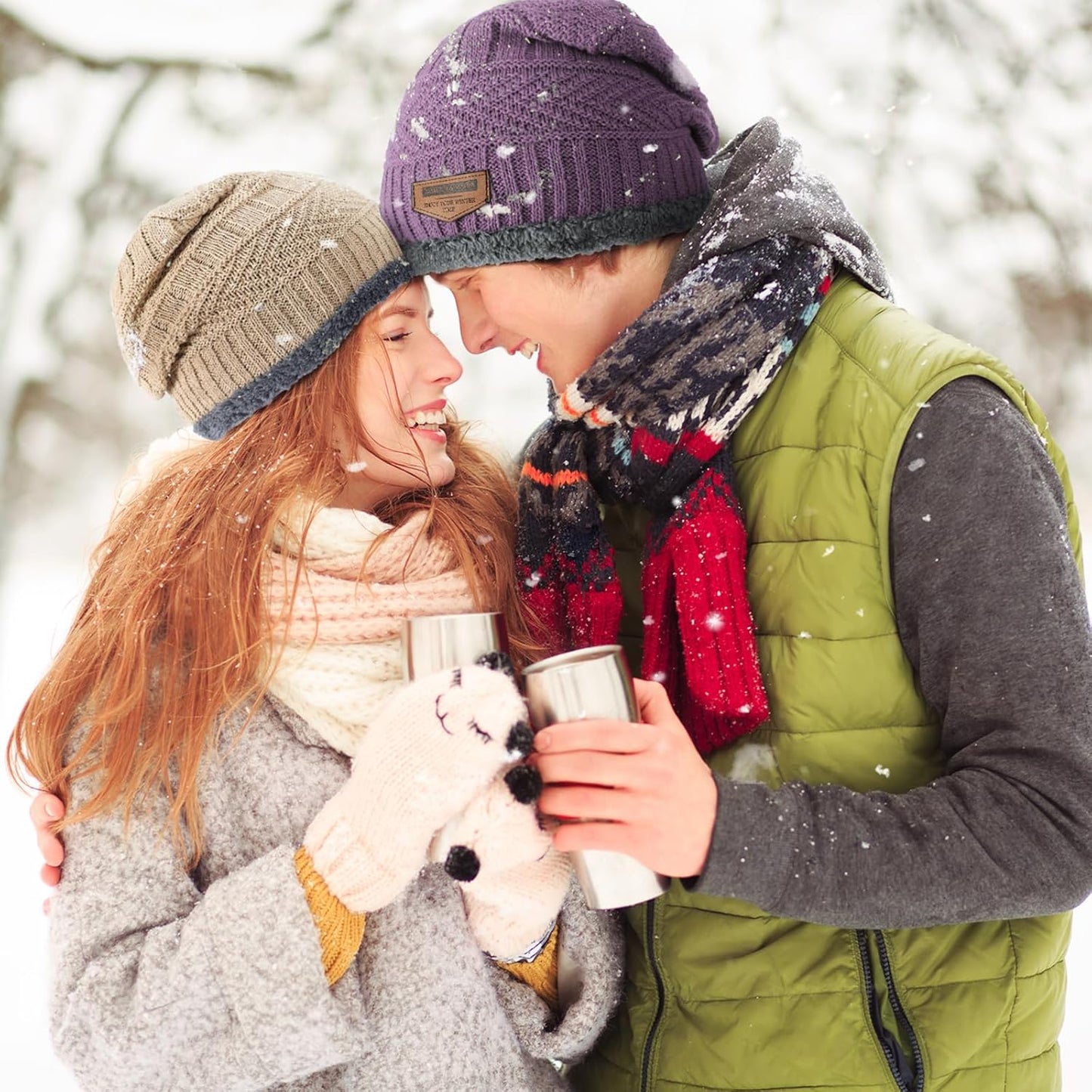 Winter Beanie Hat Circle Scarf Touchscreen Gloves Set, Snow Knit Skull Cap, Warm Thick Fleece Lined Neck Warmer for Men Women