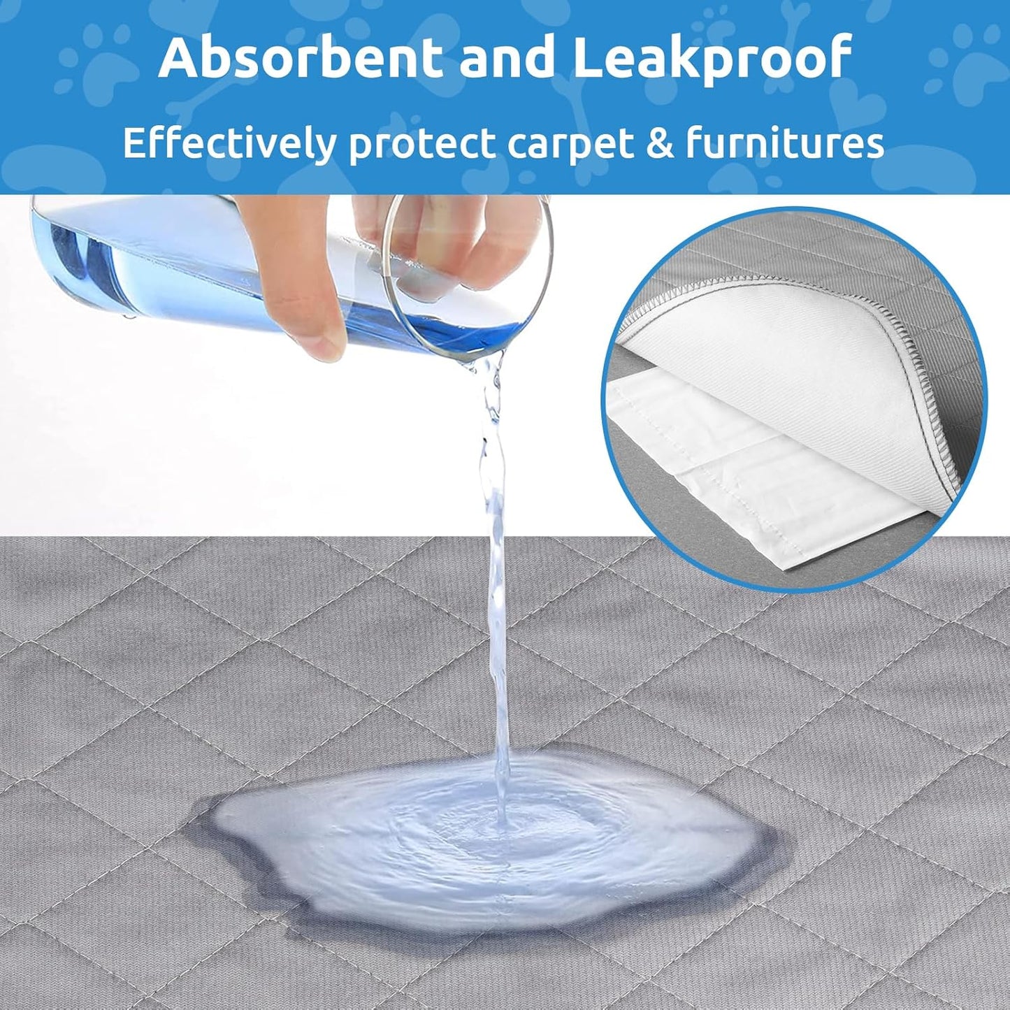 Washable Reusable Dog Pee Pads, 34"x52" Absorbent & Waterproof Puppy Training Pad for Crate, Playpen & Carpet, Large Potty Pads for Dogs, Cats & Small Pets
