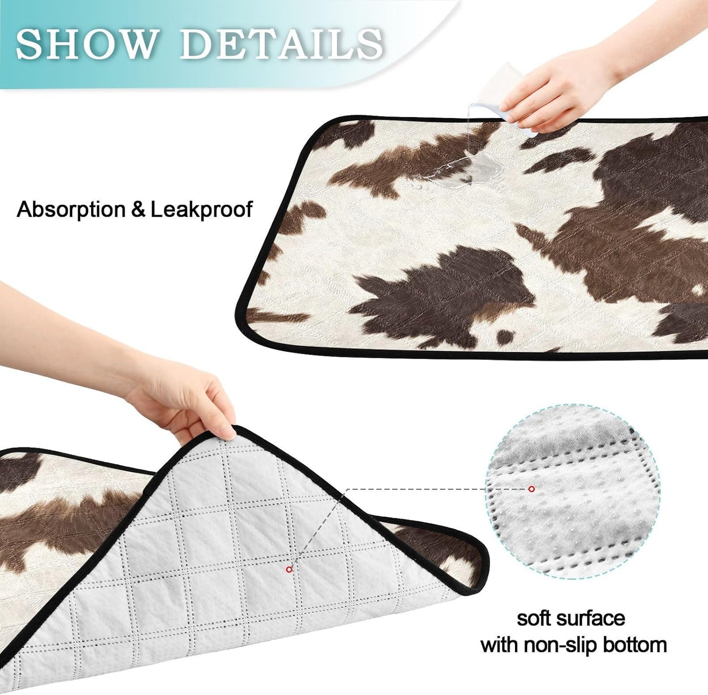 Cow Print Washable Pee Pads for Dogs, 2 Pack Non-Slip Reusable Dog Pads Waterproof Whelping Training Pet Mat for Potty, Crate, Playpen, Bed, Sofa