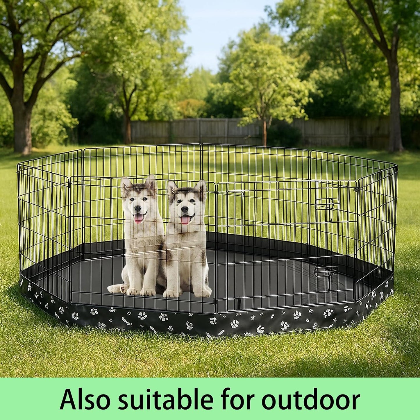 Dog Playpen Bottom Pad for 24" Metal Octagon 8-Panel Pet Pen | Waterproof Reusable Dog Training Mat | Design with Elastic Buckle Connections (Note: Playpen Not Included) (Black)