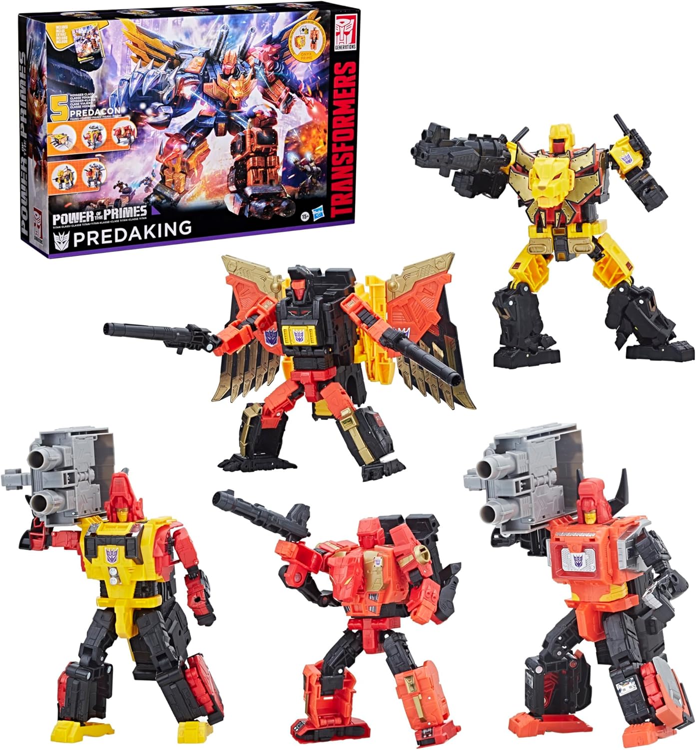 Transformers Power of The Primes Predaking, Collectible 18-Inch Titan Class Combiner with 5 Converting Predacon Figures, 15+