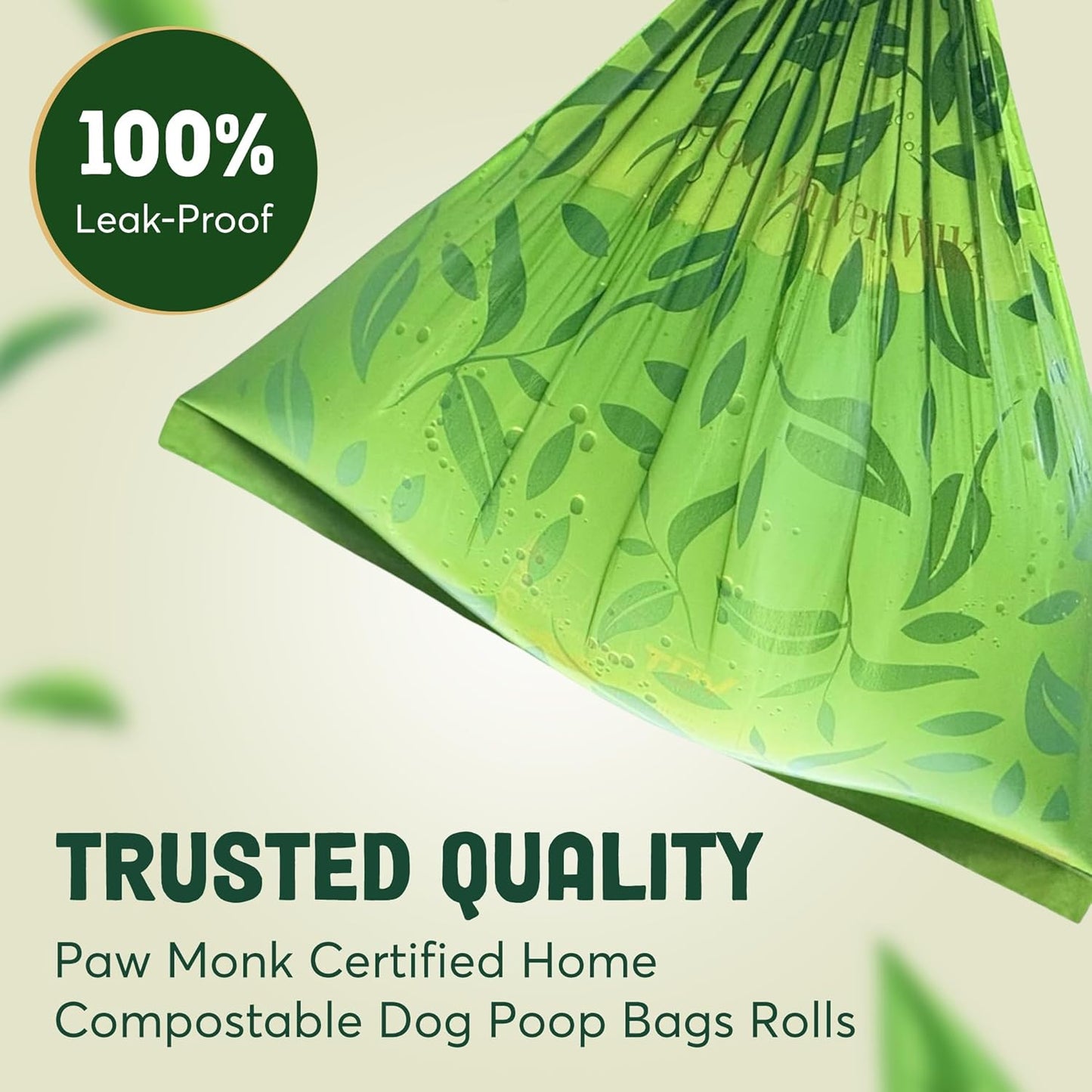 Paw Monk Certified Home Compostable Dog Poop Bags Rolls Refill-120 Bags, Extra Thick 20 Micron, Leakproof & Easy Open doggy poop bags, Unscented
