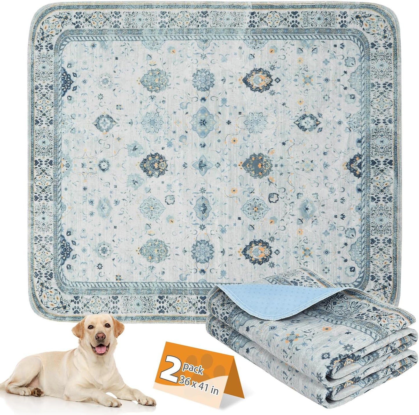 KOOLTAIL Washable Pee Pads for Dogs,2 Pack Super Absorbent Reusable Puppy Training Pads Waterproof, Nonslip and Leak-Proof Dog Pee Pads, Large Pet Mats Whelping Pads for Floor, Crate, Couch 36*41"