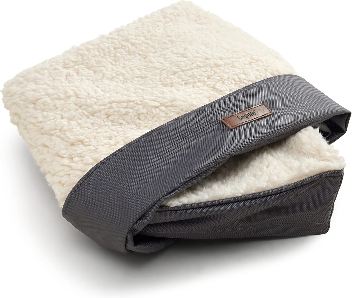 LE SURE XL Washable Dog Bed Cover Replacement Plush Fleece Cover for Orthopedic Egg Crate Foam Pet Mat 44x32x3 Inches, Grey