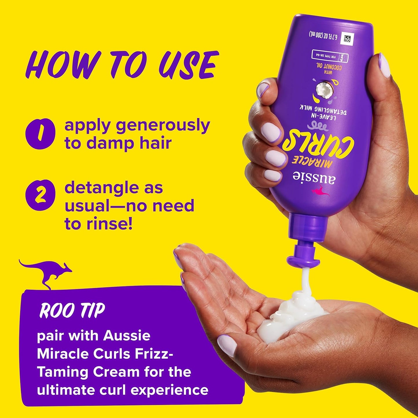 Aussie Miracle Curls with Coconut Oil, Paraben Free Detangling Milk Treatment, 6.7 fl oz