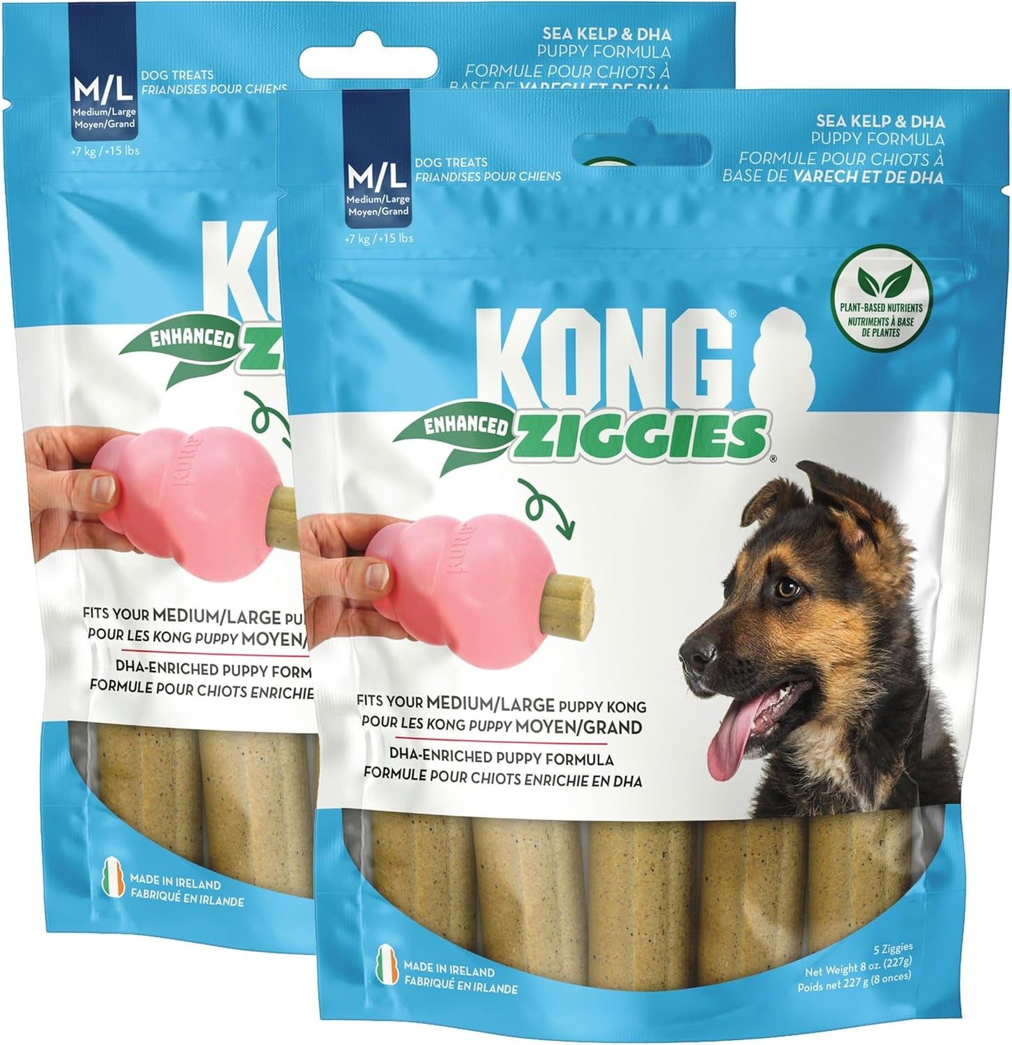 KONG Puppy Ziggies Enhanced - Teeth Cleaning Dog Treats for Puppies, Long-Lasting Chews, Works Classic Rubber Toys ((2 Pack) Medium/Large)
