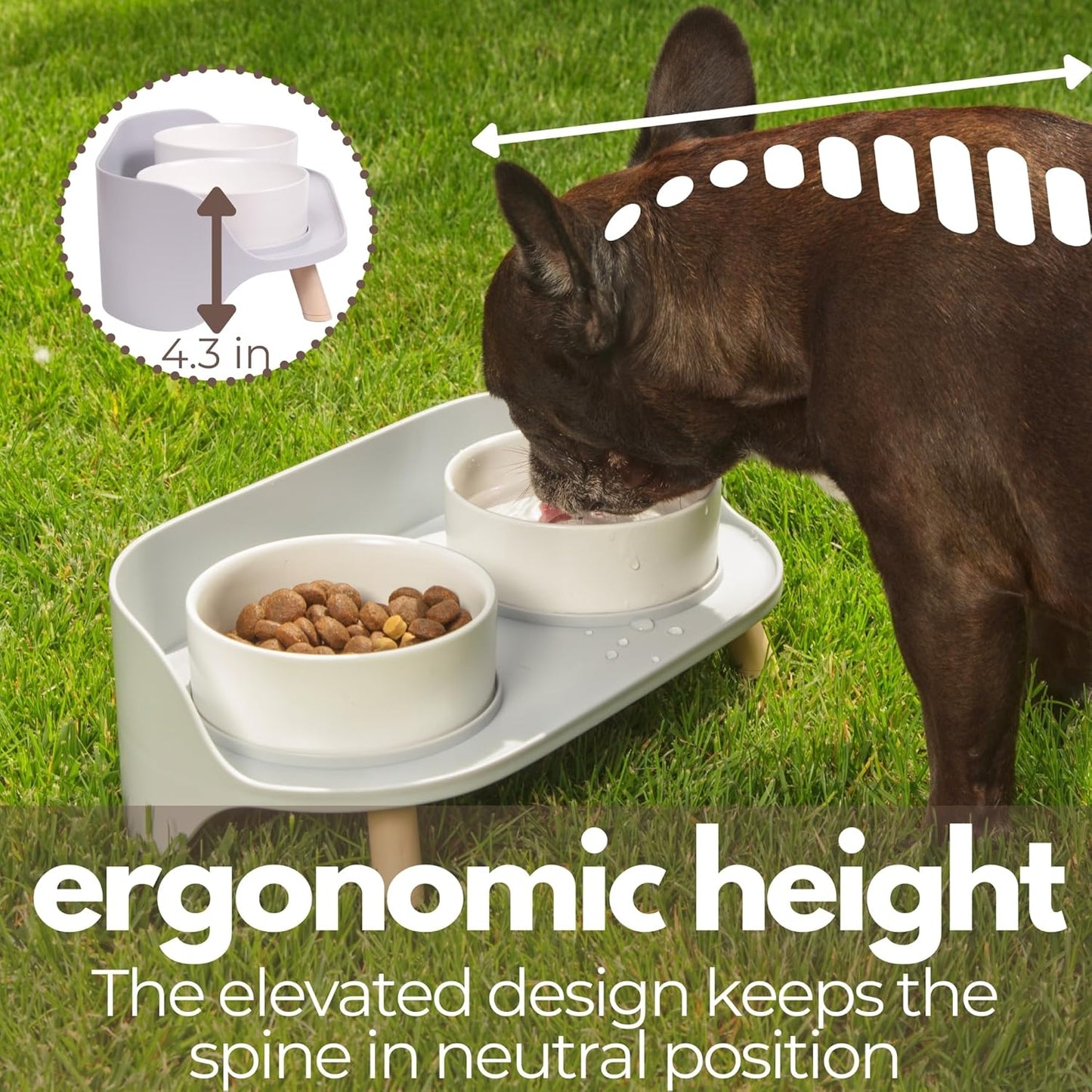 A4DOG Ceramic Dog Bowls with Stand - Elevated Dog Water and Food Bowl Set 13.5oz Cat & Dog Feeding Station Spill Proof Splash Proof Raised Pet Food Bowls for Dogs, No Mess Pet Feeder - Gray