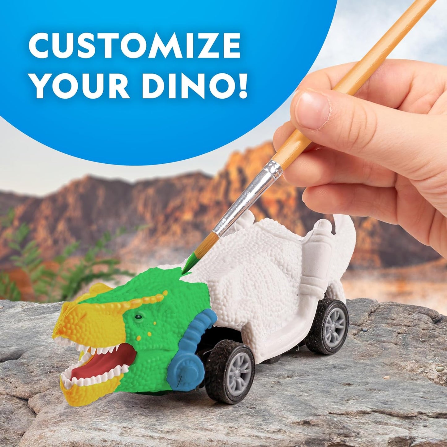 National Geographic Pull Back Dinosaur Race Cars Craft Kit - Paint 3 Dino Racecars with 6 Paint Colors, Dinosaur Toys for Kids, Kids Painting Kit, Arts & Crafts for Kids