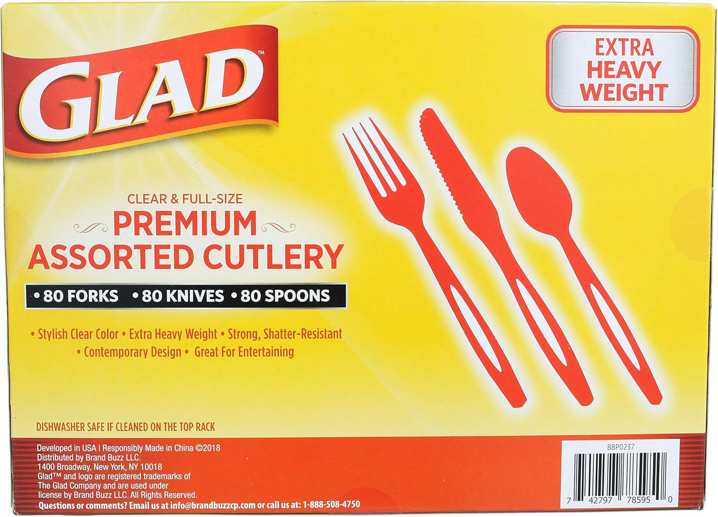 Glad Clear Disposable Cutlery Set with Heavy Duty Plastic Forks, Knives, and Spoons, Reusable Dishwasher Safe Plastic Utensils for Parties and Everyday Use, 240 Count