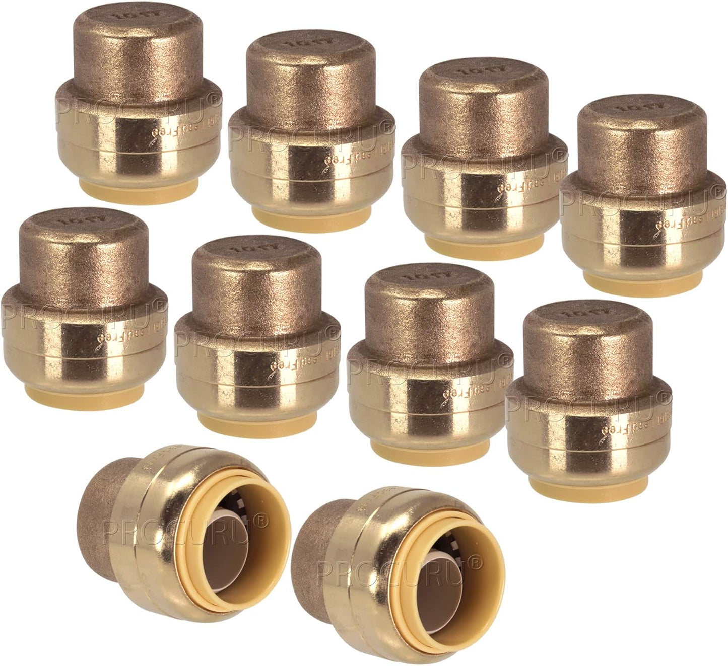 [10-Pack] PROCURU 3/4-Inch PushFit End Cap, Push-to-Connect Plumbing Brass Fitting for Copper, PEX, CPVC, PE-RT Pipe (8X3014-10P)