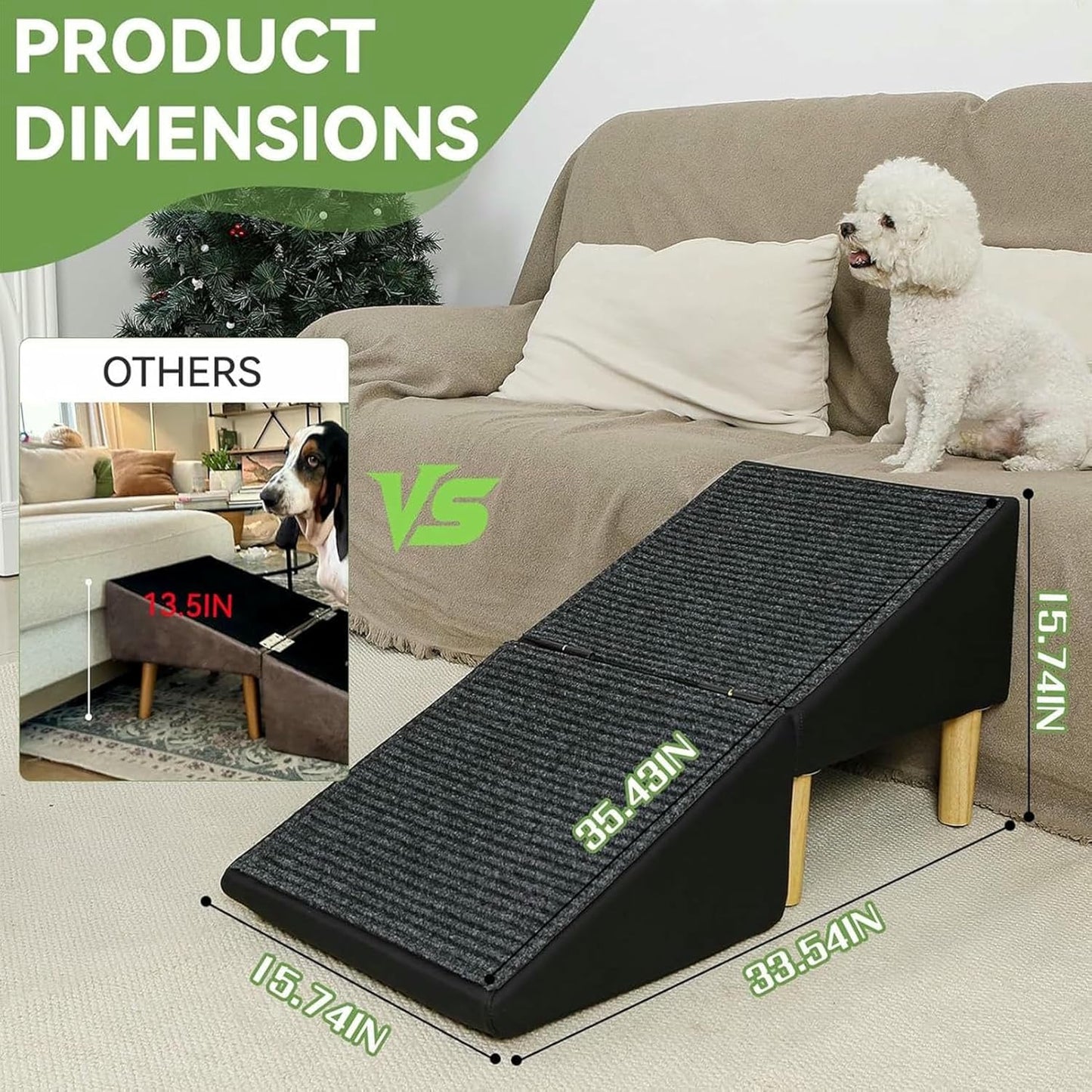 Dog Ramp Steps, Split Ottoman Dog Ramp,Gentle 23° Incline Foldable Pet Stairs for Small Medium Older Dogs and Cats,Removable Washable Anti-Slip Mat