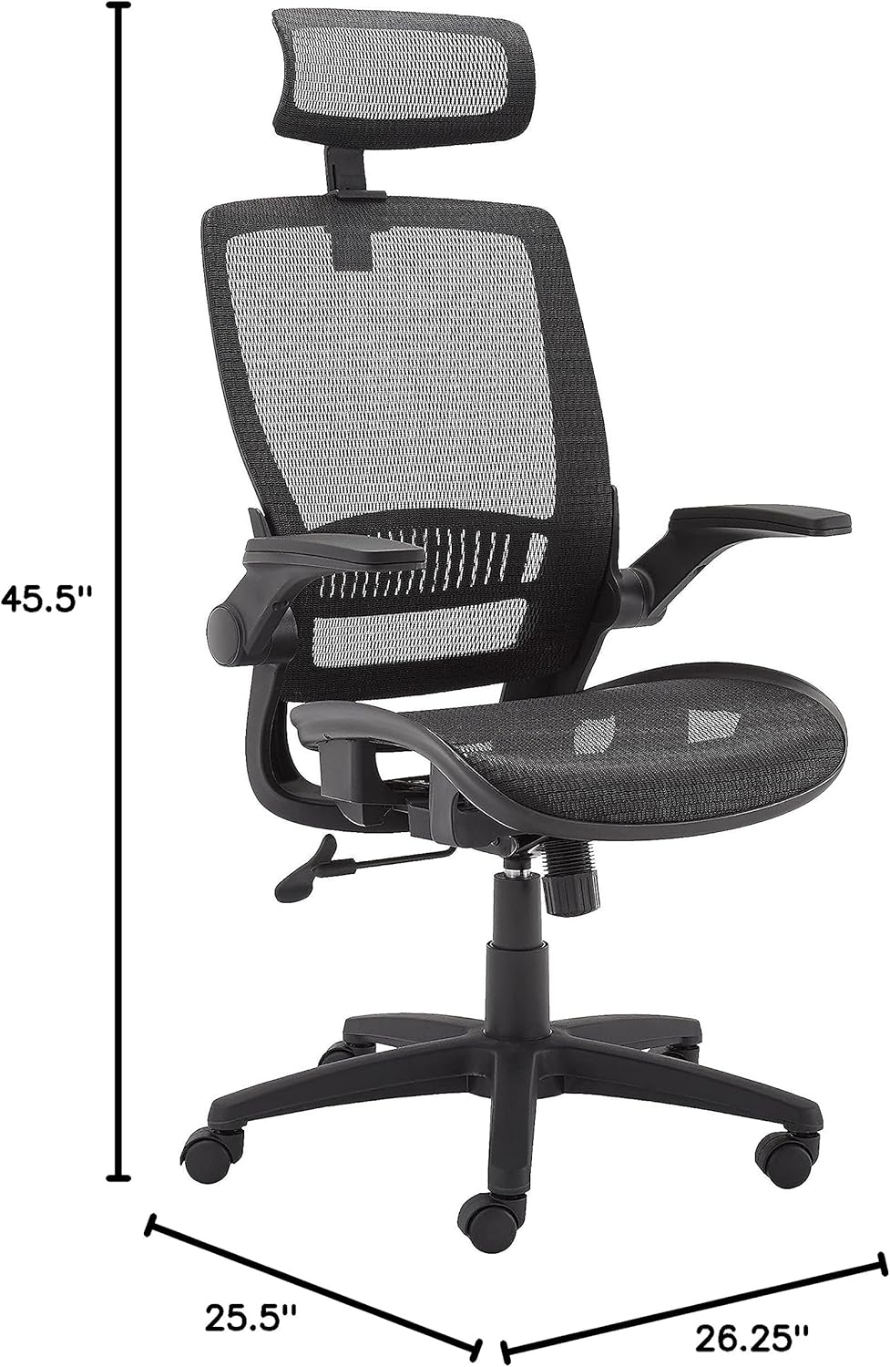 Amazon Basics Ergonomic High-Back Office Chair, Breathable Mesh, 360° Swivel, Easy to Assemble, Comfortable Flip-Up Armrests, 25.5"D x 26.25"W x 49.25"H, Black