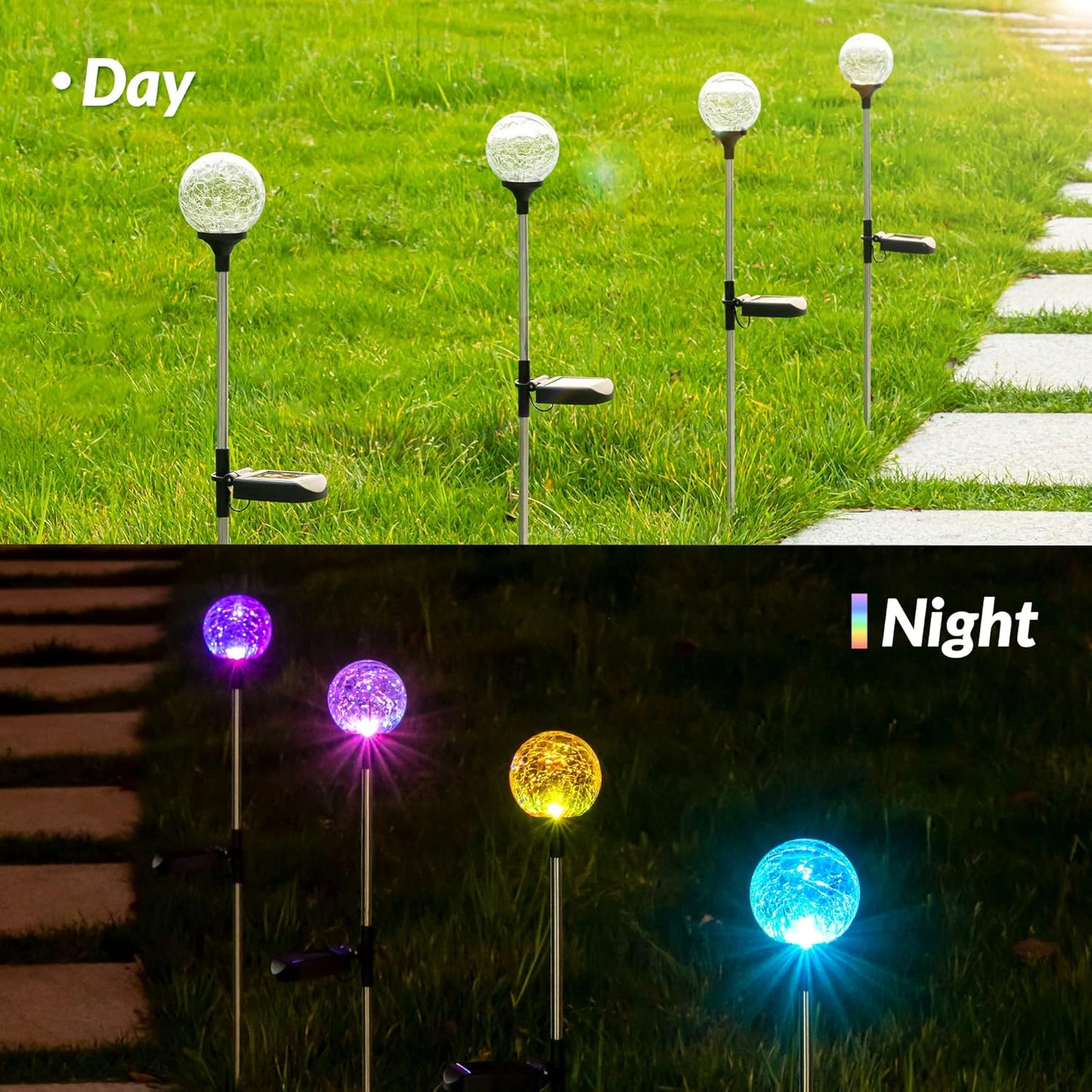 SOLPEX Solar Garden Lights 3 Pack, Solar Lights Outdoor Decorative, Solar Globe Lights Outdoor Waterproof for Yard and Garden, Multi-Color Changing Cracked Glass Ball LED Lights