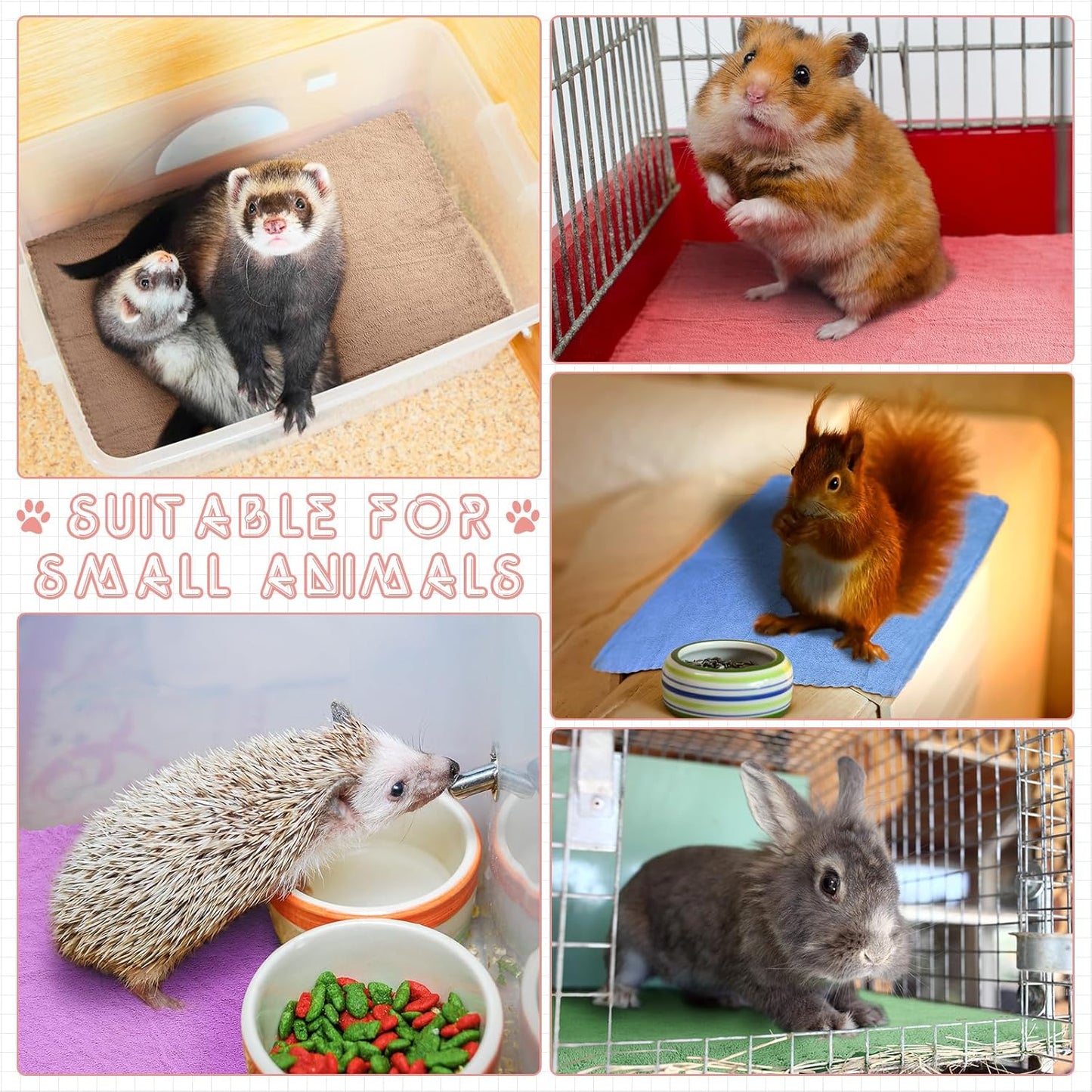 5 Pcs Waterproof Guinea Pig Blankets Washable Small Animal Pee Pad Pet Blanket Sleep Bedding Mats Absorbent Guinea Pig Cage Liner Reusable Pet Sleep Pad(Colorful,18" X 24",Classic)