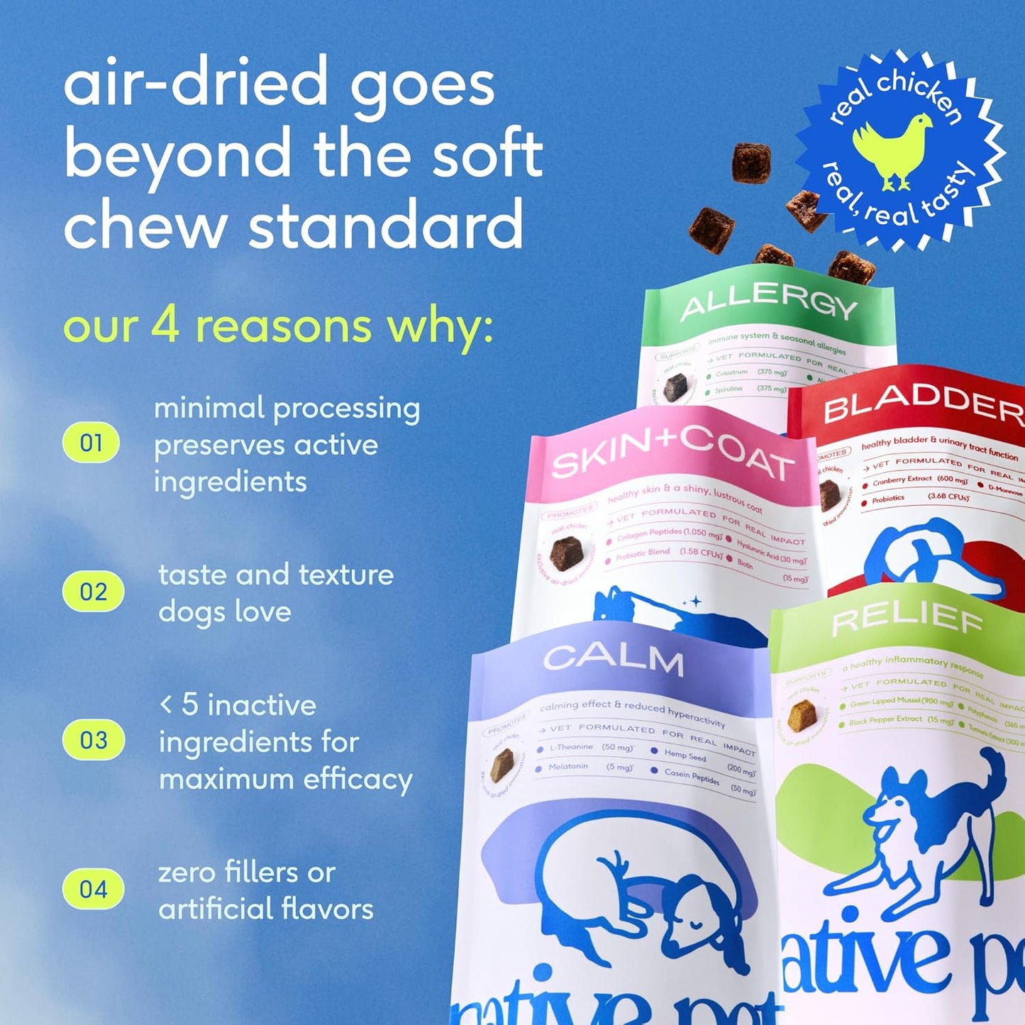 Native Pet Dog Allergy Chews - Dog Allergy Relief for XL Breeds - Supports Seasonal Itch Relief, Healthy Immune Function & Reduces Sneezing - Colostrum, Spirulina, & Probiotics - 30 Days Supply