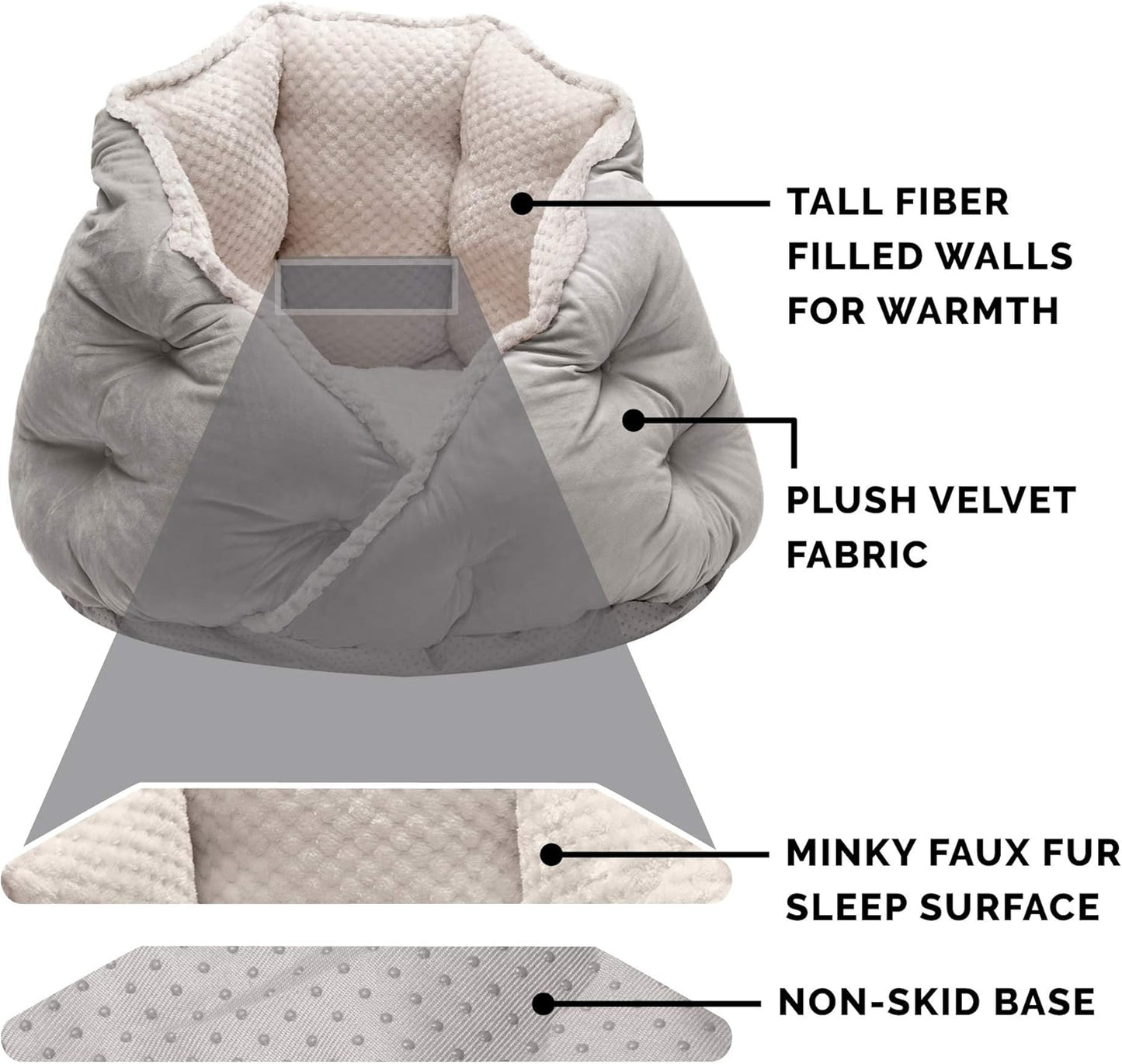 Furhaven 18" Round Pet Bed for Indoor Cats & Small Dogs, 100% Washable, For Pets Up to 14 lbs - Minky Plush & Velvet Hug Bed - Silver Gray, 18-inch