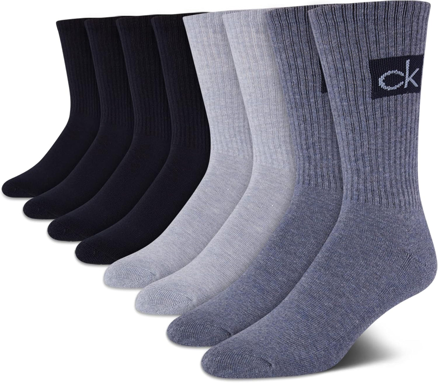 Calvin Klein Mens Crew Socks - 8 Pack Stretch Performance Cotton Blend Cushioned Crew Cut Athletic Socks for Men (Size: 7-12)