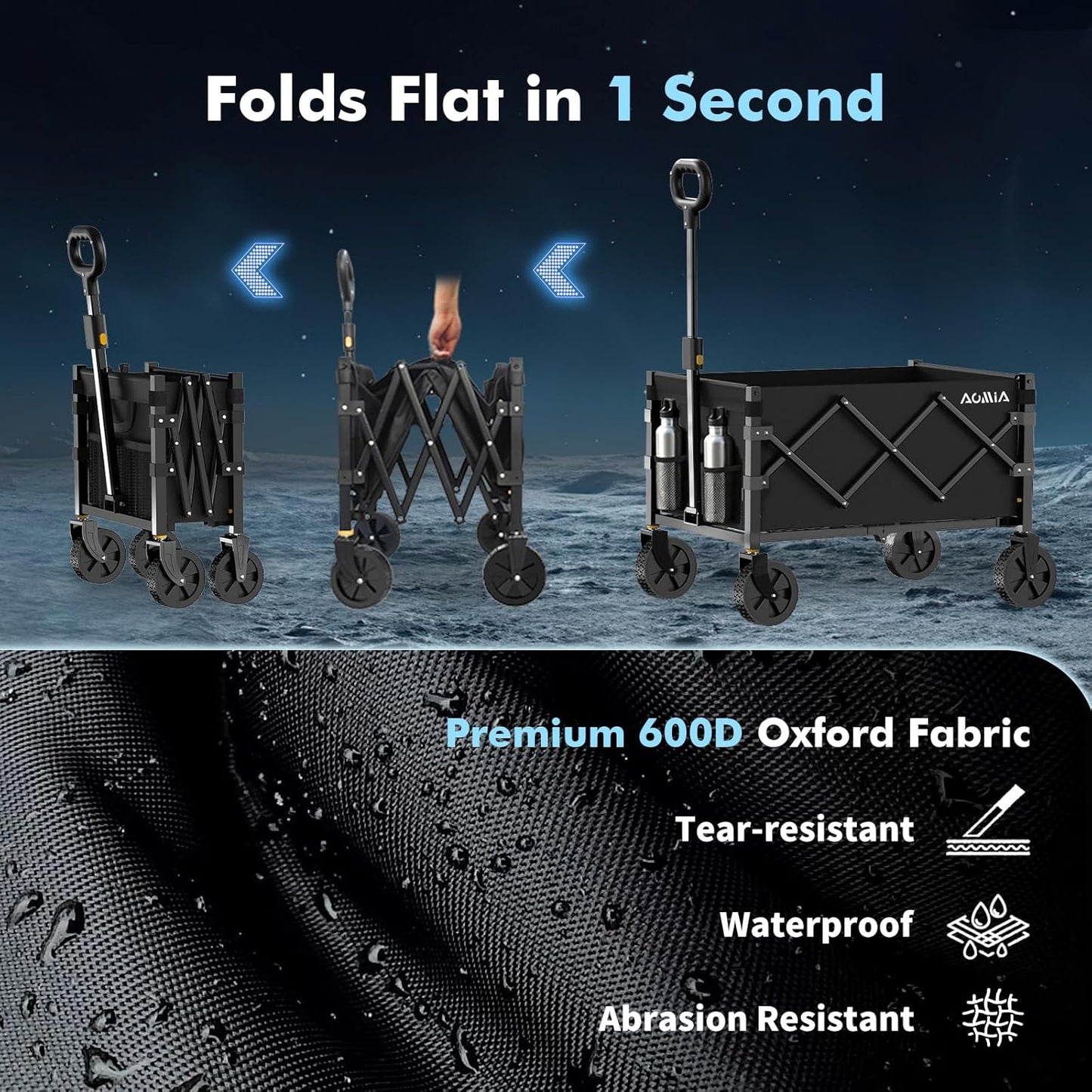 Collapsible Foldable Wagon with Wheels Heavy Duty Folding Wagons Carts 360LBS Weight Capacity Portable All Terrain Utility Wagon Cart for Groceries Sports Garden Shopping Beach