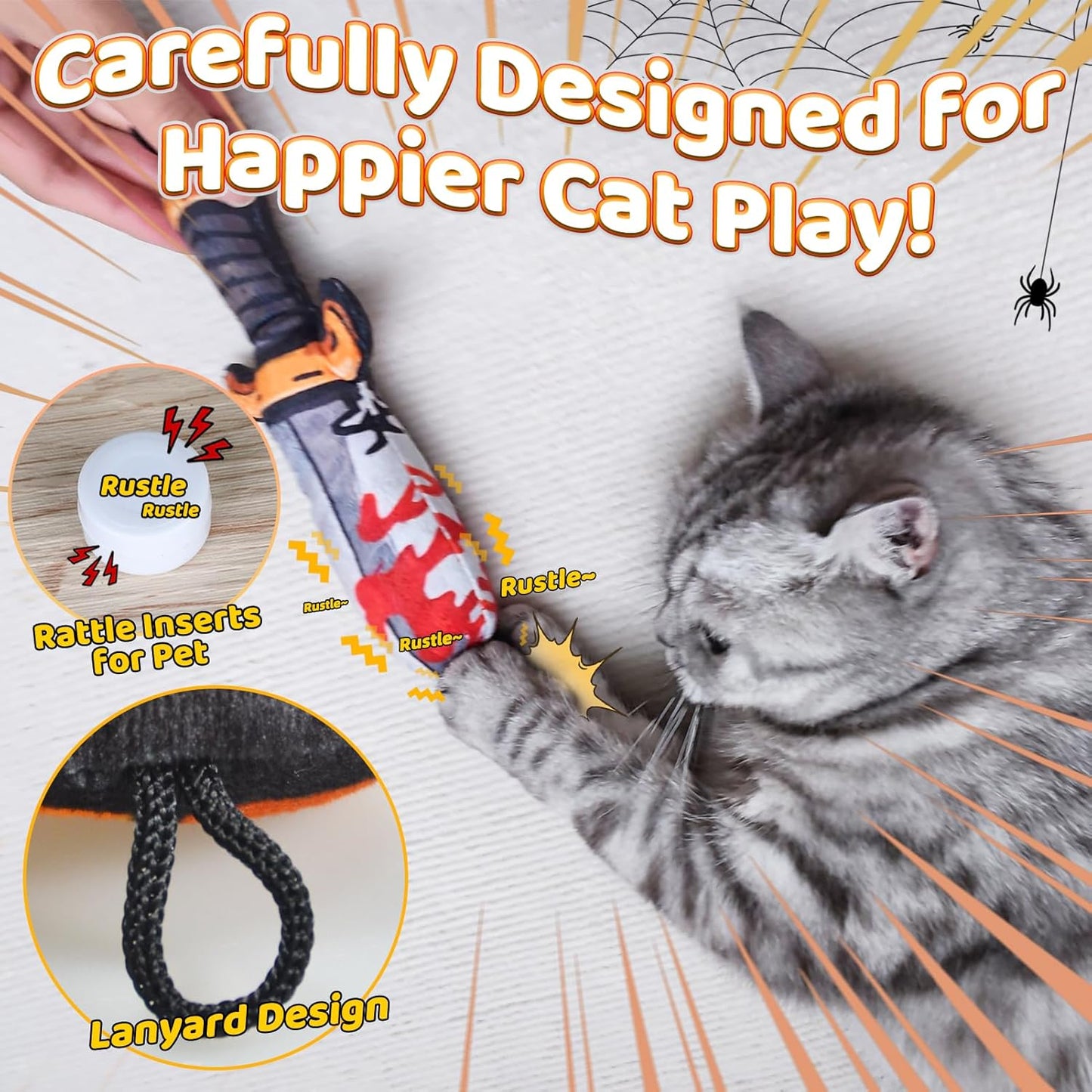 Cat Toys [8000mg Premium Catnip] Cartoon Colorful Style Horror Funny Knife Catnip Cat Toys Durable Rattle Sound Toy for All Cat Breeds Indoor Interactive Kitten Toys Get Bored Cats Active 4 PCS