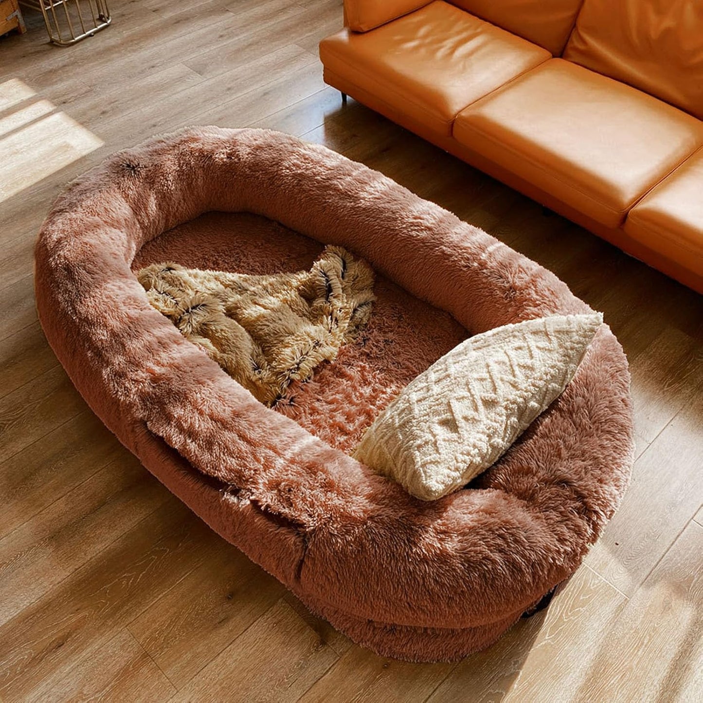 Large Human Dog Bed, Cozy Plush Sized Pet Bed with Removable Cover, Machine Washable Cloth, Ideal for Living Room, Bedroom, Office Human Dog Bed Large Dog Bed Humans