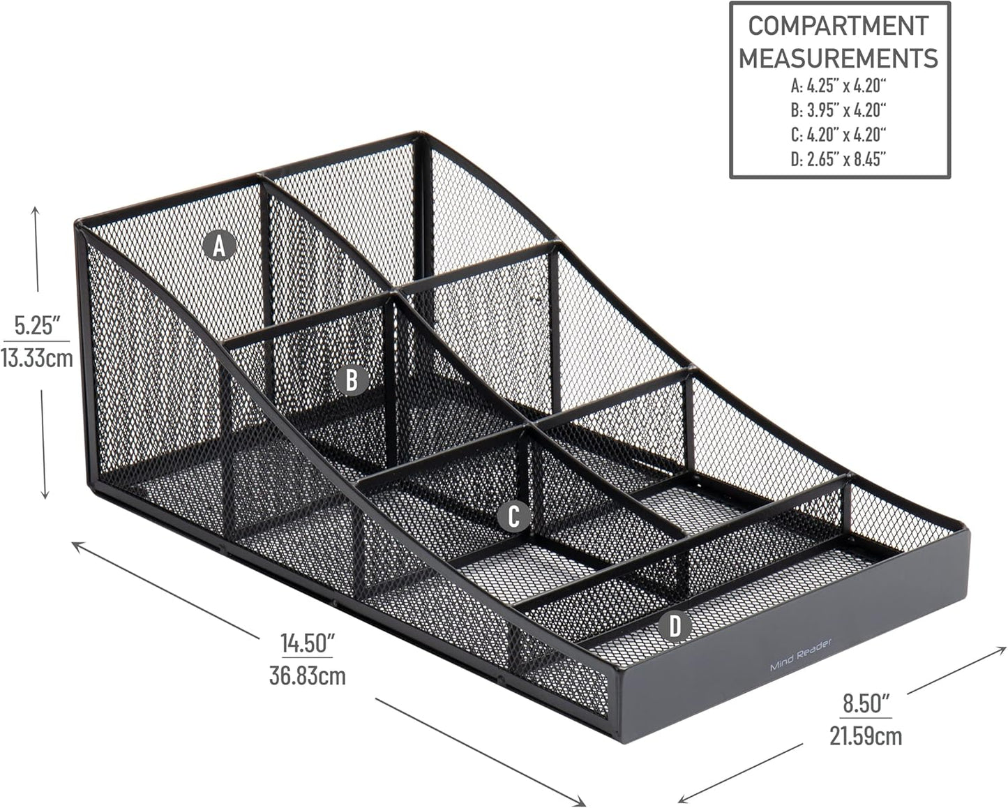 Mind Reader Countertop Organizer, Office Breakroom Supply Caddy for Cups Lids Stirrers and Condiments, Metal Mesh, Black