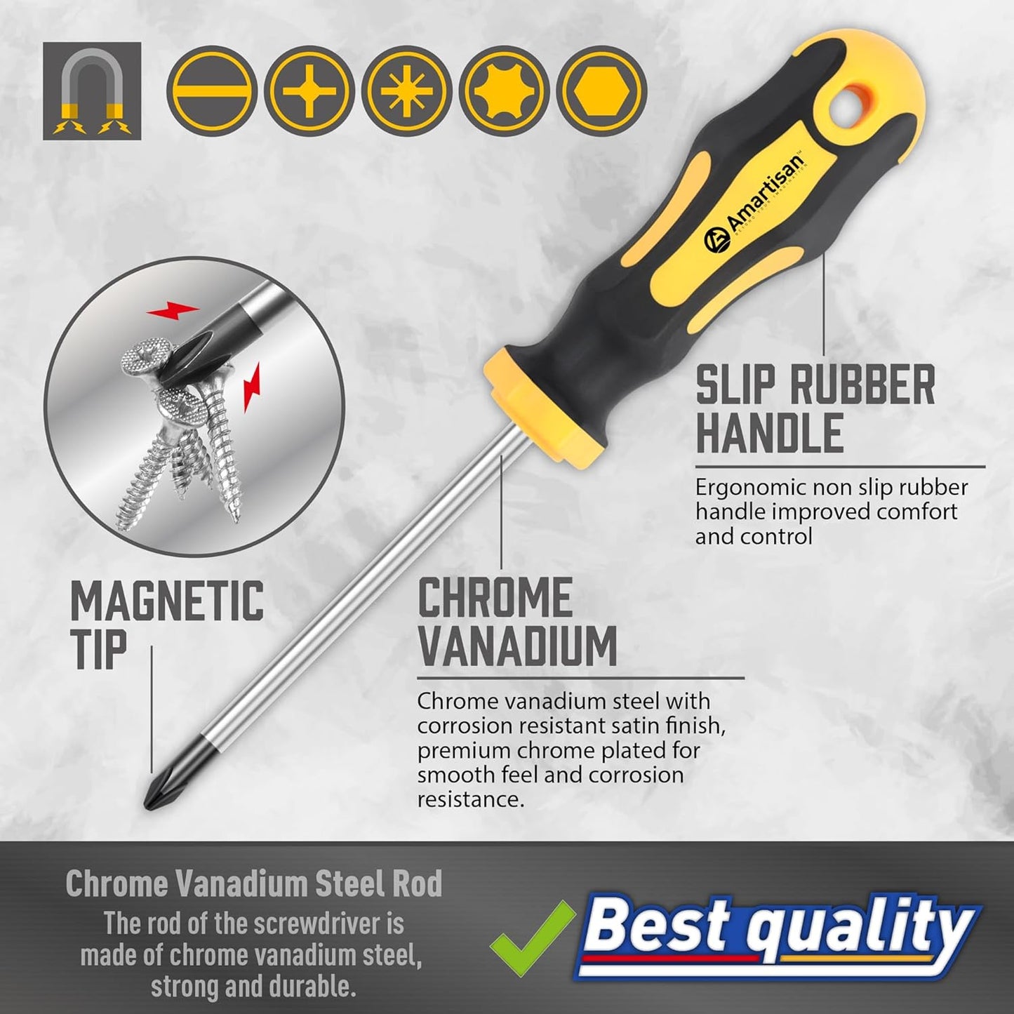 Magnetic Screwdrivers Set with Case, Amartisan 43-piece Includs Slotted, Phillips, Hex, Pozidriv,Torx and Precision Screwdriver Set, Magnetizer Demagnetizer Tools, Tools for Men