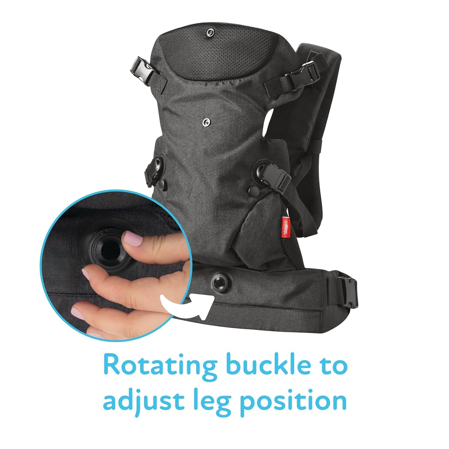 Nuby Baby Carrier with 3 Carry Positions, Adjustable Leg Support for “M” Position, Padded Shoulder Straps & Waist Belt – Lightweight, Comfortable & Secure Inward, Outward & Back Carry Option, Black