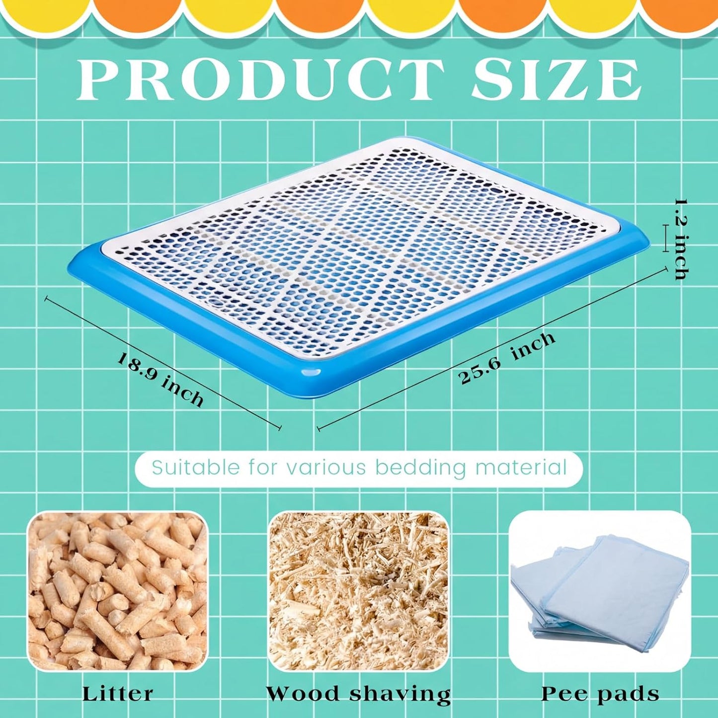 Mifoci 1 Pcs Dog Potty Tray Mesh Puppy Training Pad Holder Floor Protection Portable Pee Pad Pet Toilet Training Tray Litter Box Corner for Medium and Large Dogs (25.6 x 18.9 Inch,Blue)