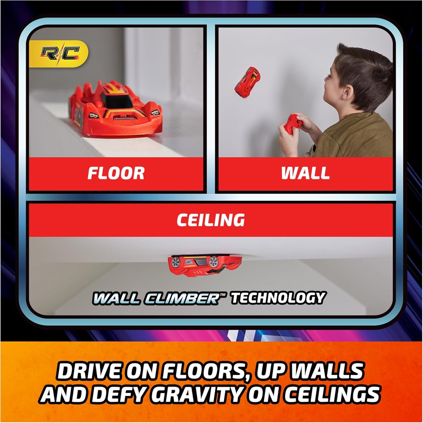 Air Hogs, Zero Gravity Sprint RC Car Wall Climber, Red USB Micro B Rechargeable Indoor Wall Racer, Over 5-Inches Long, Toys for Kids Ages 4 and up