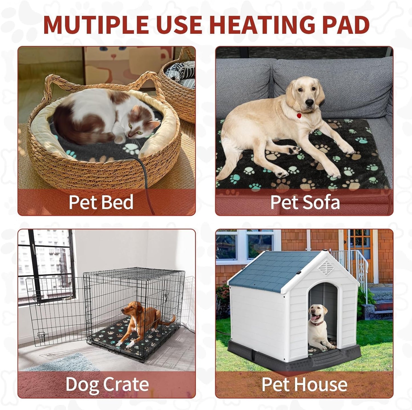 Extra Large Dog Heating Pad 47x30 in with Smart Thermostat Switch and Power Line Protection Tube,Obtained MET and UL Dual Certification,Waterproof Pet Heating Pad for Dogs-Black