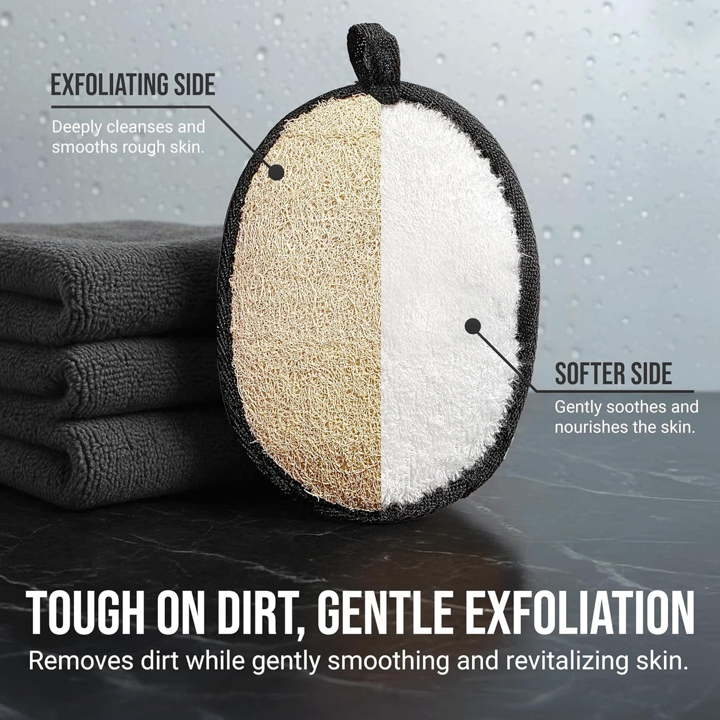 Natural Loofah Shower Body Scrubber for Men, Egyptian Luffa Sponge Exfoliating Loofah, Body Sponges for Shower, Mens Hygiene Essentials, Bath Loofahs Body Scrubber Shower Tool - 2PCS Black & White Set